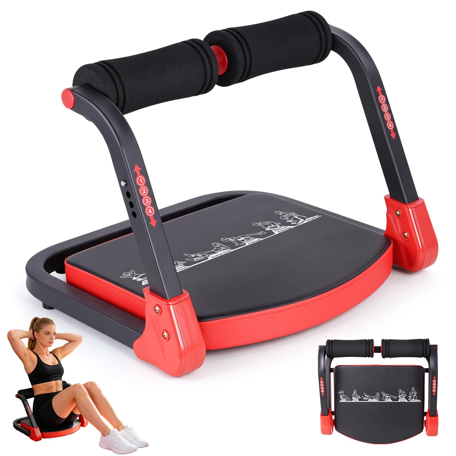 uifame Ab Machine for Home Workout, Foldable Ab Trainer Machine with 4 Resistance Levels, Ab Cruncher for Core Exercise, Sit Up Exercise Equipment for Stomach, Legs, Glutes & Full Body Training
