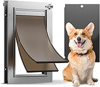 Vista 9 de Puerta para perro de aluminio, resistente a la corrosión, puerta grande para perros para puertas exteriores, puerta para perros con 2 solapas