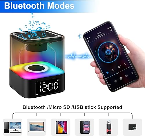 Miniatura 2 de JALL Altavoz Bluetooth con luz nocturna, actualizado 2025 reloj despertador con lámpara de noche cambiante multicolor, las mejores ideas de