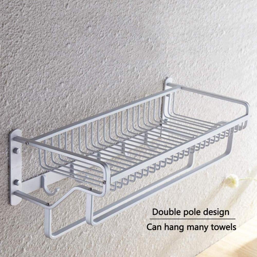 Stendino Spazio Rack in alluminio Appeso a parete Portasciugamani da bagno Cestino in rete Doppio palo Ciondolo a 2 strati Gancio a torre Anello a mano (dimensioni : 57cm.) Decorazione Comfortable