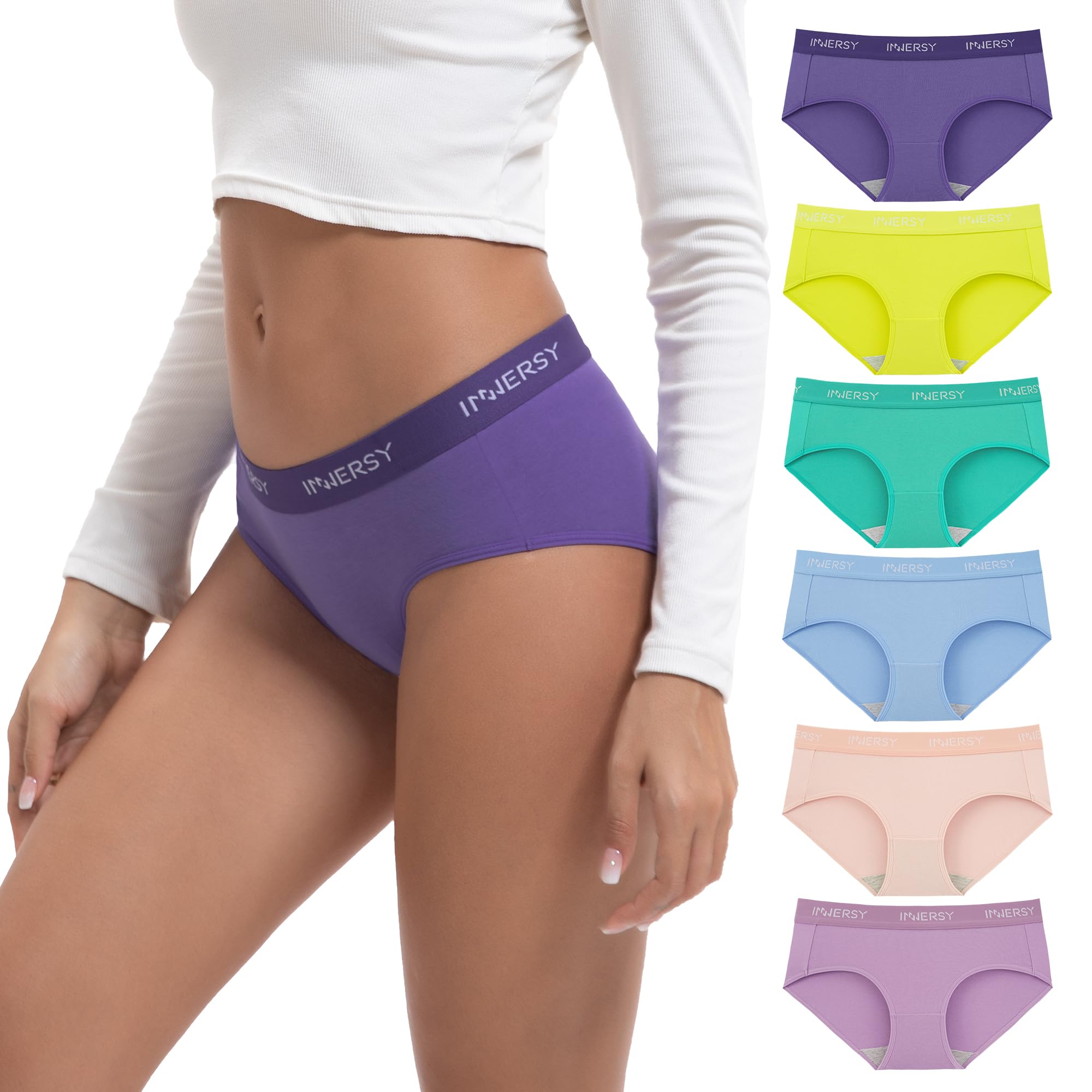 INNERSY Mutande Donna Cotone Slip a Vita Media Intimo Sportivo Culotte Elasticizzato Pacco da 6