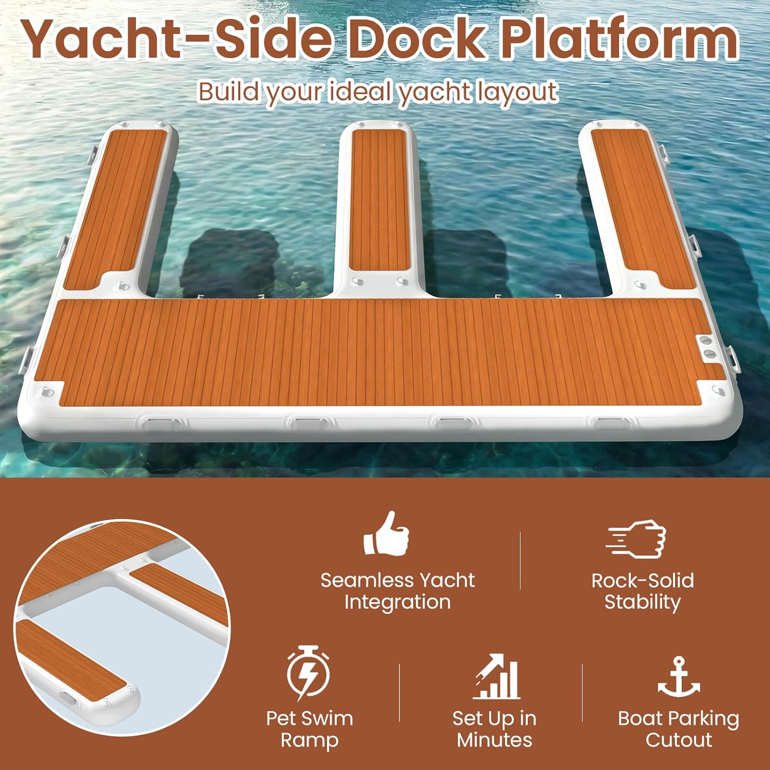 AECOJOY 13.5'x10' Inflatable Floating Dock, 7.9" Thick Floating Island for Lake, Non-Slip EVA Deck, 1500 lbs Capacity, Marine Grade PVC Swim Platform for Boats, Floating Docks for Lakes