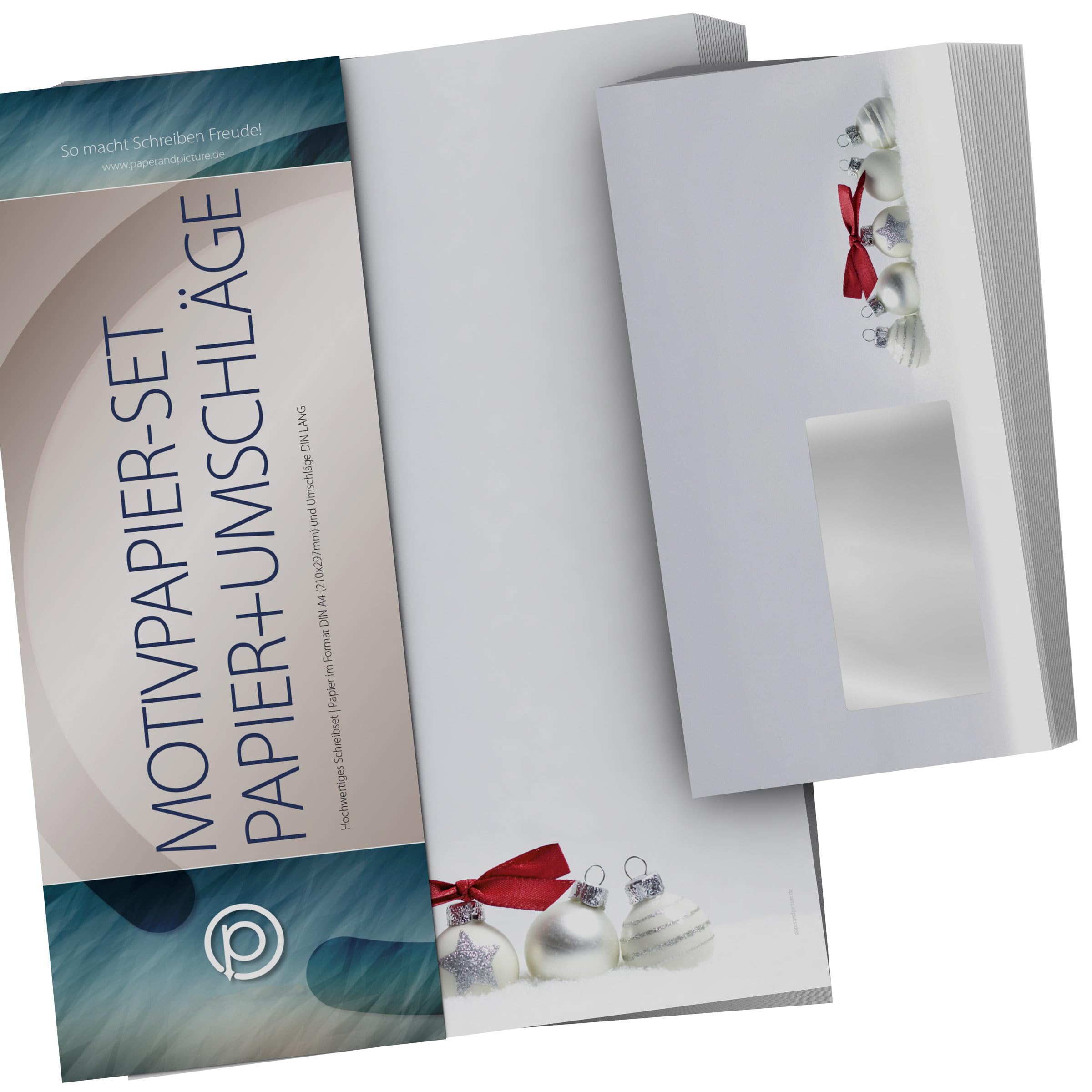Weihnachtsbriefpapier-Set 100 Blatt A4 + 100 Kuverts mit Fenster