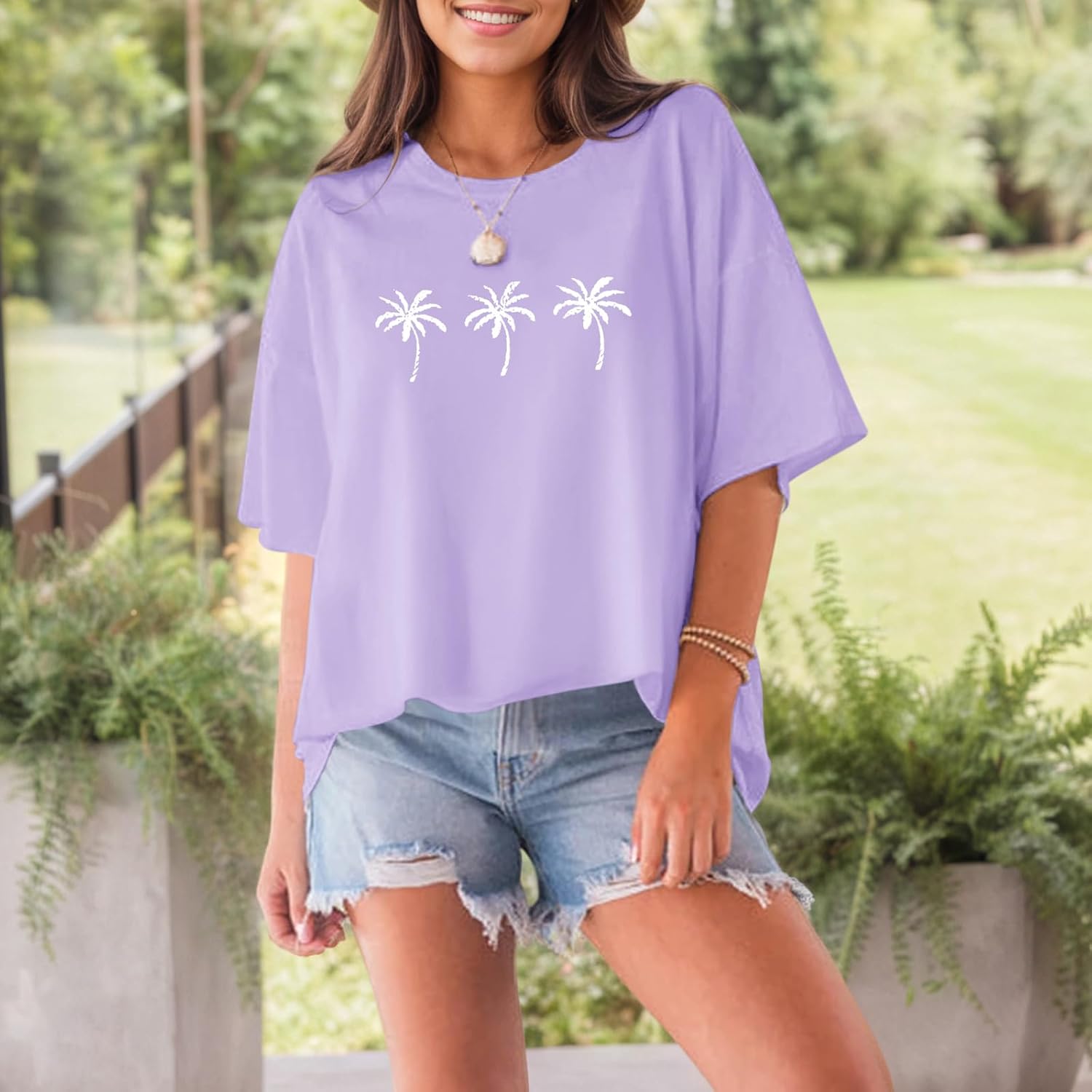 Hawaiian Beach Shirts for Women Embroidered Palm Tree Tropical Shirt Oversized Tshirts Graphic Tees Vacation Tops - Image 4