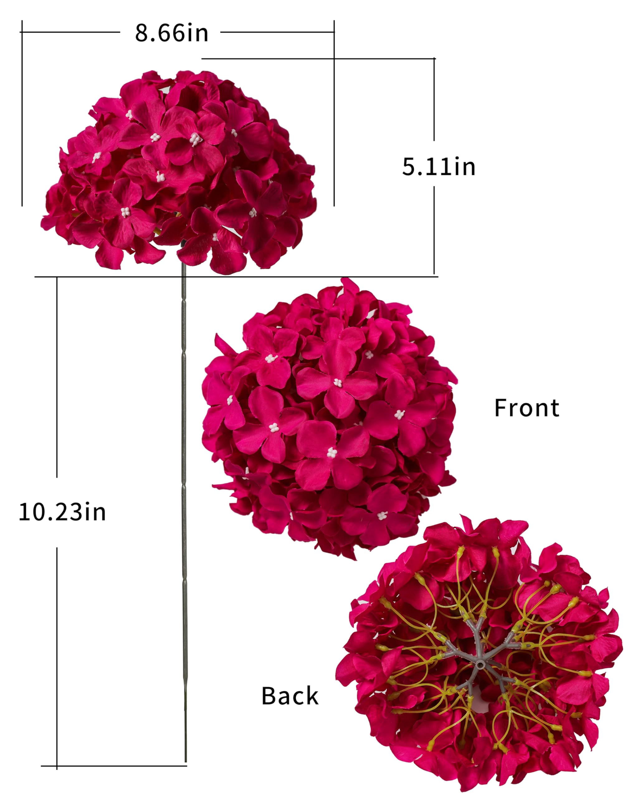 DuHouse Artificial Bigger Silk Hydrangea Flower Heads with Stem Realistic Fake Hydrangea Flower Bouquets for Wedding Home Party Garden Centerpiece Pack of 6(Dark Fuchsia) - Image 4