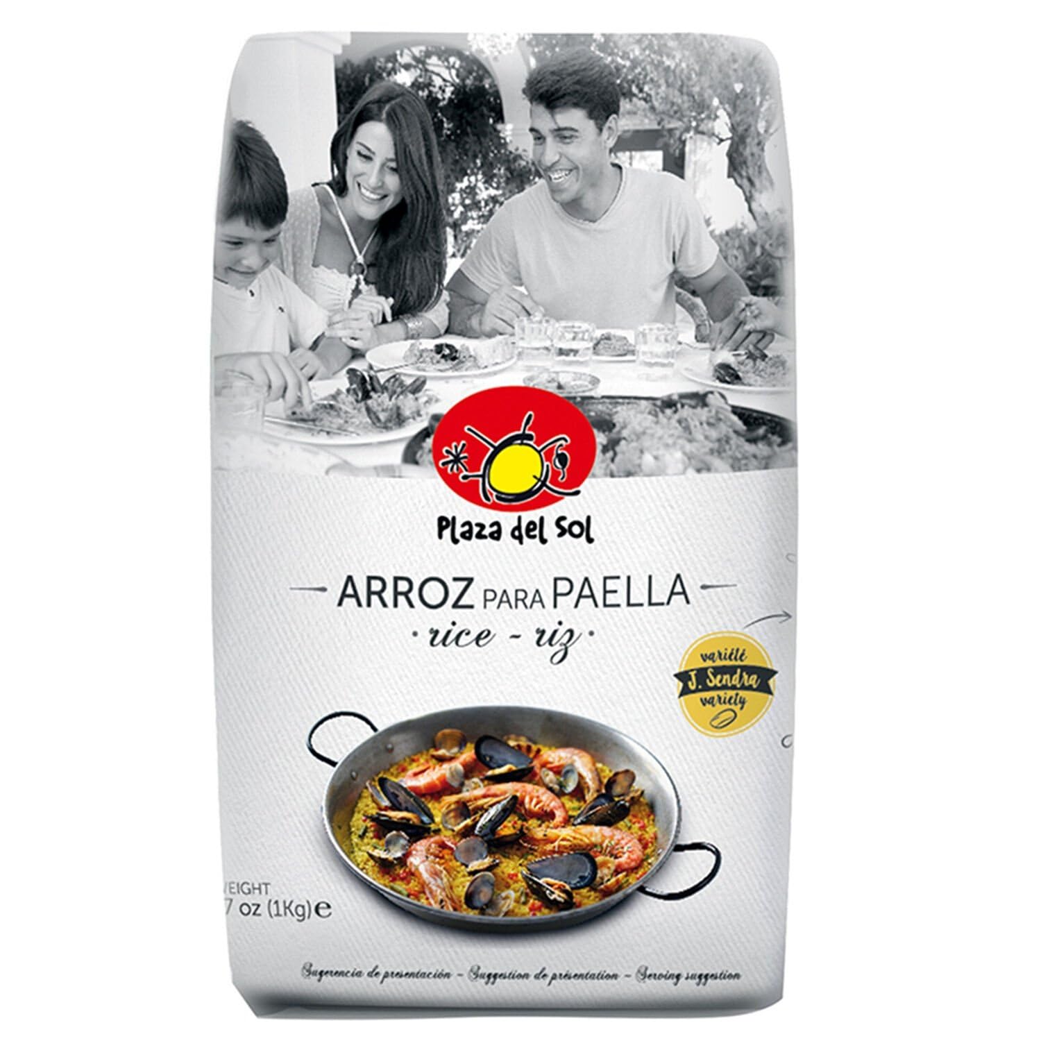 PLAZA DEL SOL – Riz Spécial Paella à Grains Longs, Texture Parfaite pour Authentique Saveur (Sachet 1kg) - Lot de 4 - vendu par Lot