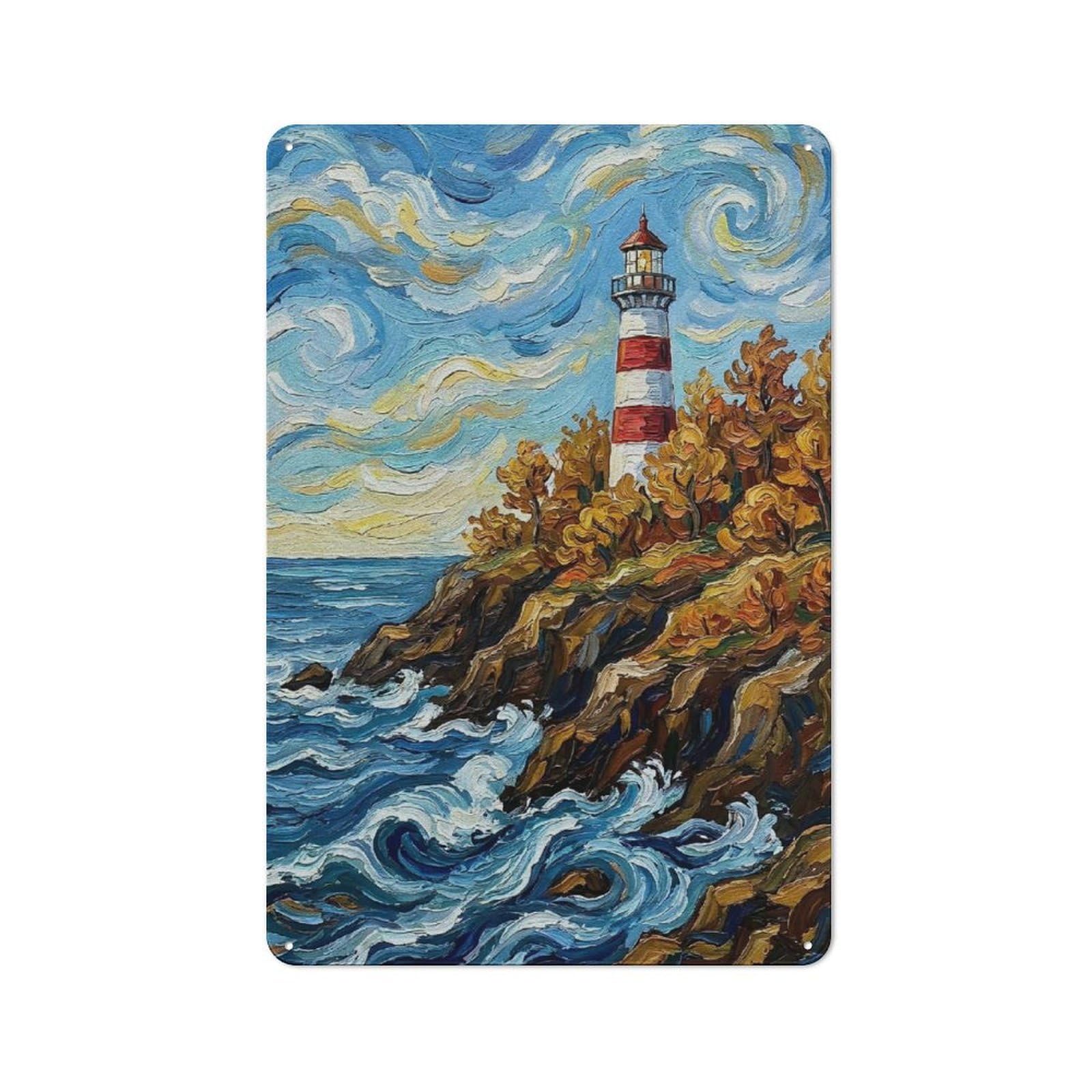 Junmoney Style-3 Outdoor Room Shed Metal Sign 30X20cm Featuring Lighthouse On A Rocky Coast, Utility Space Decor For Patio Bar, Workshop, Shed Or Kitchen