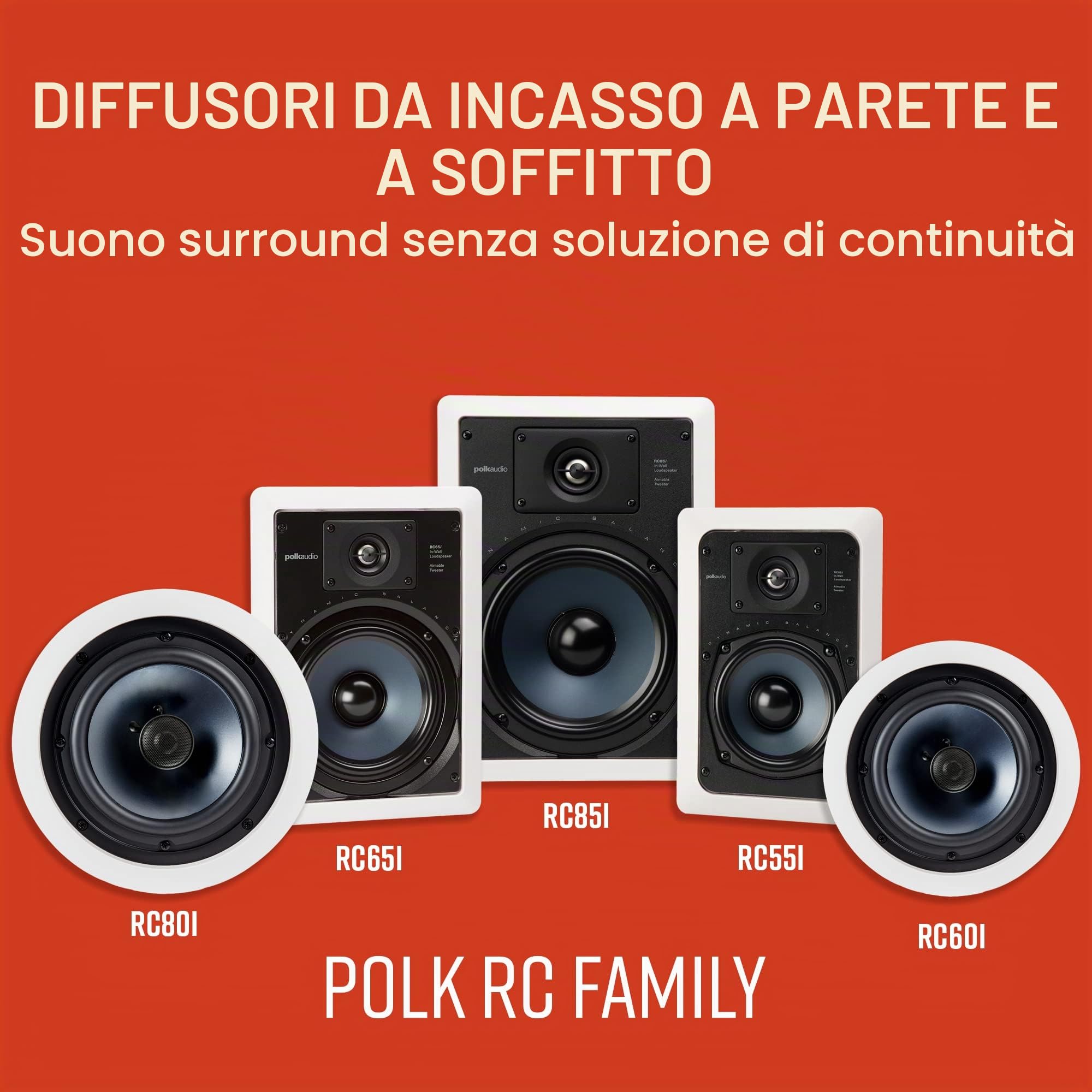 Polk Audio RC80i - Coppia di altoparlanti bidirezionali da incasso da 8”, alta qualità, perfetti in ambienti umidi interni/esterni come bagni, cucine, portici coperti (bianco, griglia verniciabile)