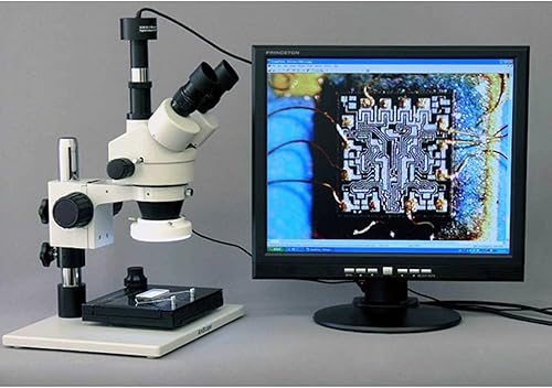 Miniatura 2 de AmScope SM-1TZ-FRL-M Microscopio Digital Profesional Trinocular Estéreo Zoom, WH10x Oculares, Aumento 3.5X-90X, Objetivo de Zoom 0.7X-4.5X, Anillo
