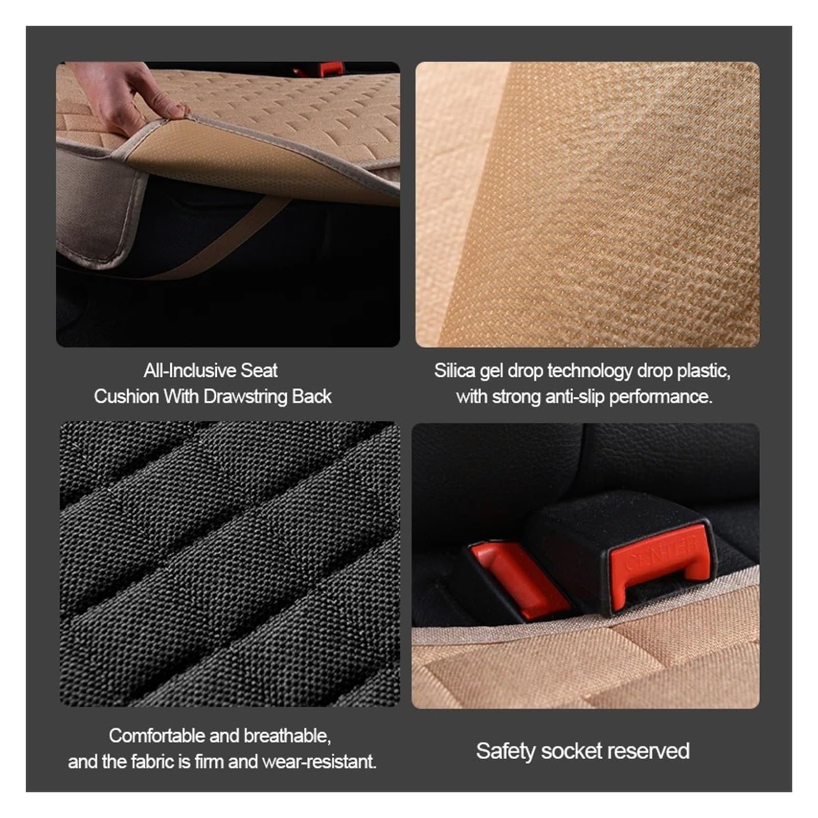 Funda De Lino para Asiento De Coche, Transpirable, De Verano, Antideslizante, para Silla Funda Asiento(Gray Full Set)