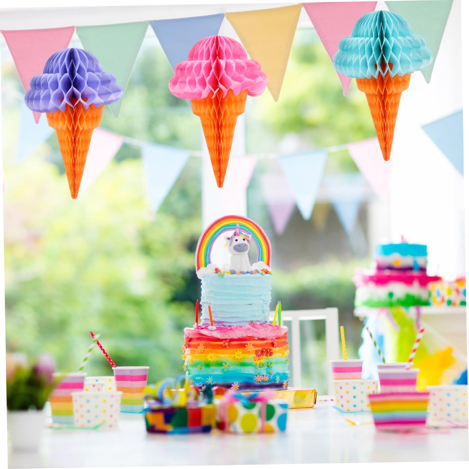 15stücke Hawaii Hängedekoration Eiscreme Form Honigwaben Für Sommerpartys Lebendige Farben Für Heimdekoration Und Fotohintergründe