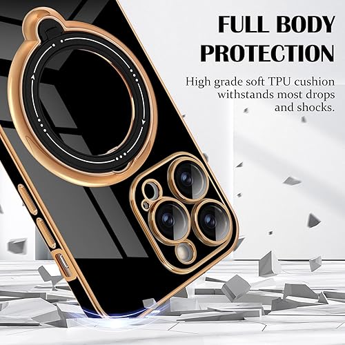 Miniatura 3 de Newseego Funda para iPhone 14 Pro Max, funda de lujo con borde chapado con soporte magnético giratorio de 360 invisible para mujeres, niñas y