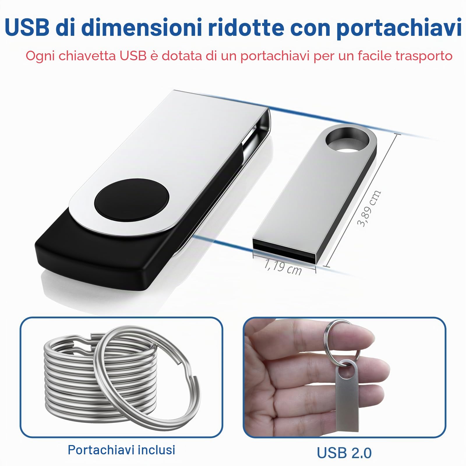 Chiavetta USB 8GB 5 Pezzi Impermeabile Metallo Pen Drive