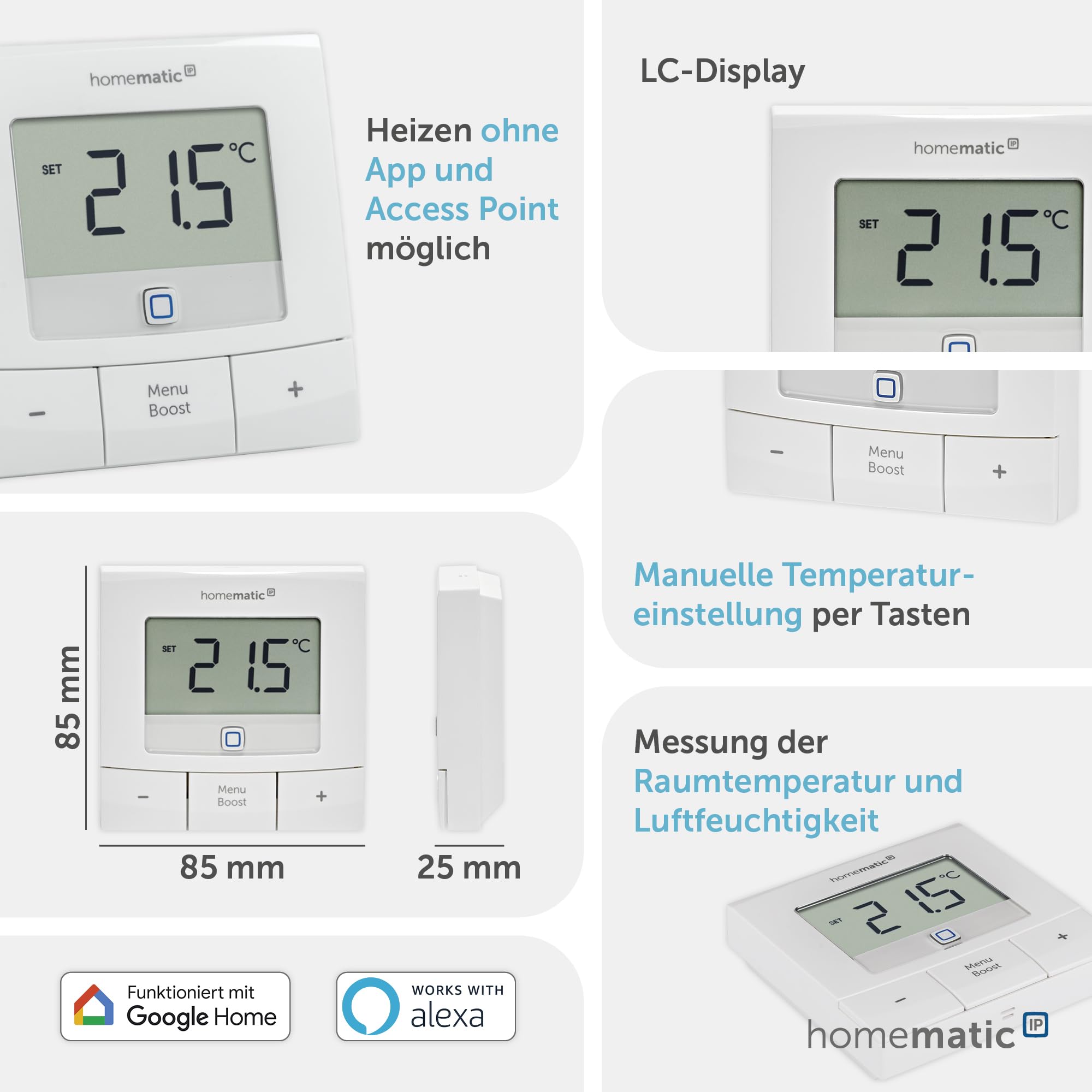 Homematic IP Heizkörperthermostat – Basic (2x) + Wandthermostat – Basic, Smart Home, digitaler Thermostat Heizung, Steuerung mit oder ohne App, Alexa, Google Home, digitales Thermostat für Heizkörper