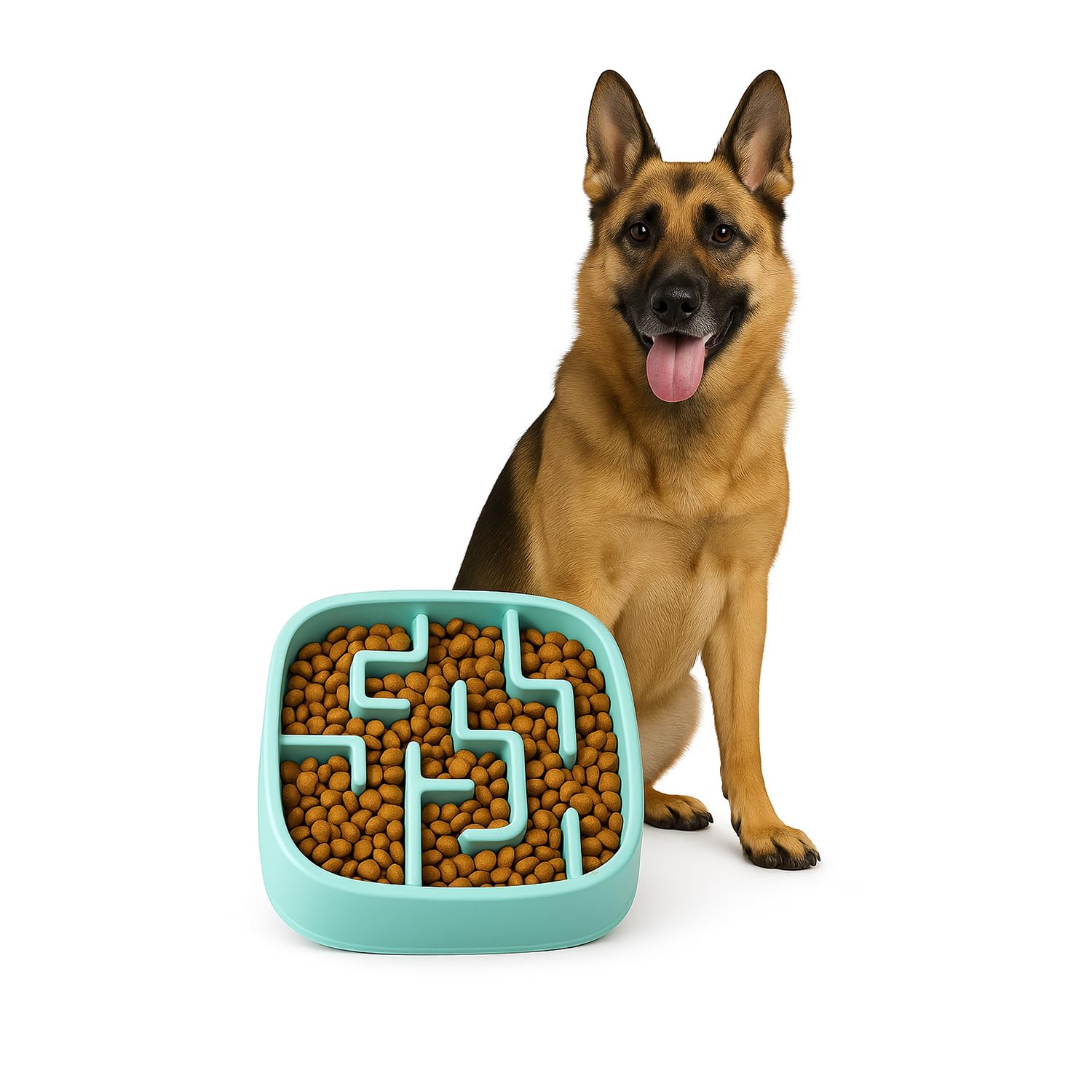 Petbabas Slow Feeder Bowl | Square Maze Food Bowl for Dogs and Cats | Anti Choking Puzzle Bowl | Anti Slip Interactive Feeding Dish | Durable & Easy to Clean | Anti Bloat and Aids Digestion (Blue)
