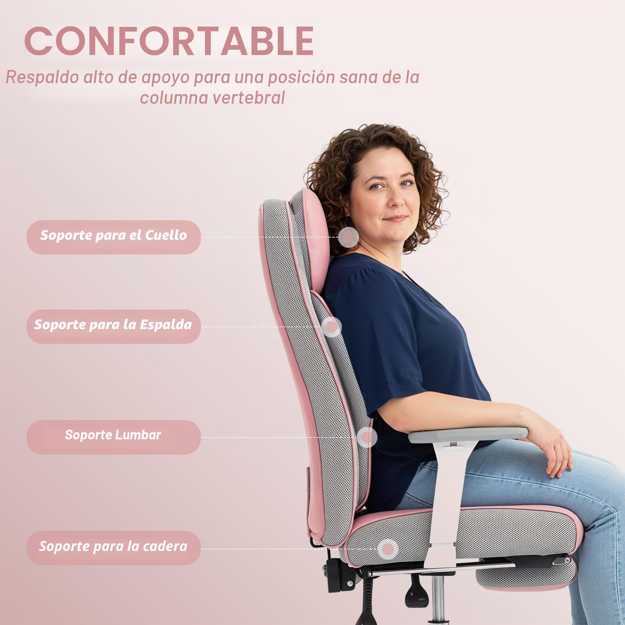 HOMCOM Silla de Oficina ergonómica con reposapiés, PU, 150 kg Rosa