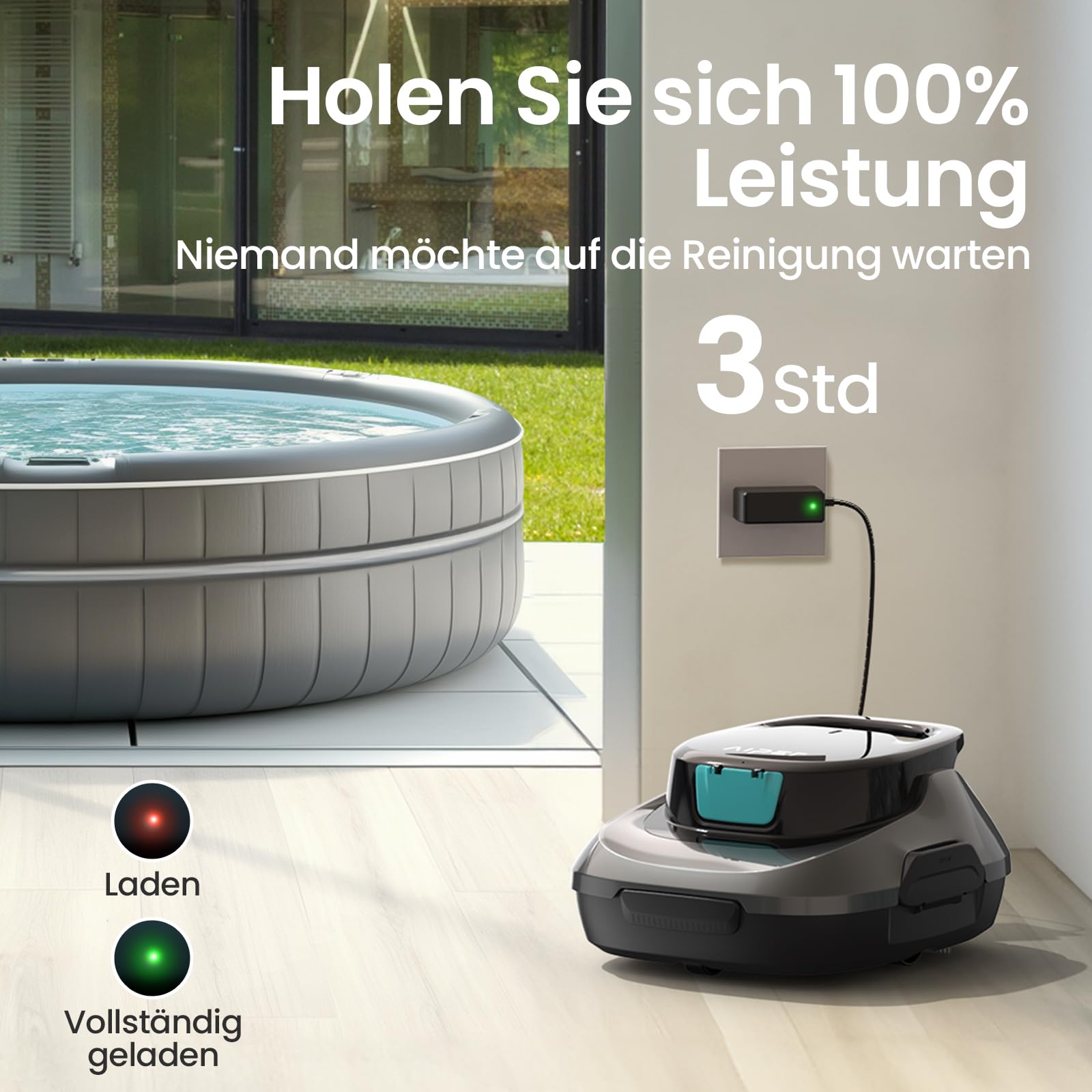 AIPER Kabelloser Poolroboter, Poolsauger Akku mit 90 Min Laufzeit, Doppelantrieb & Selbstparkfunktion, Idealer Poolreiniger für Flachbodenpools bis 80 m²