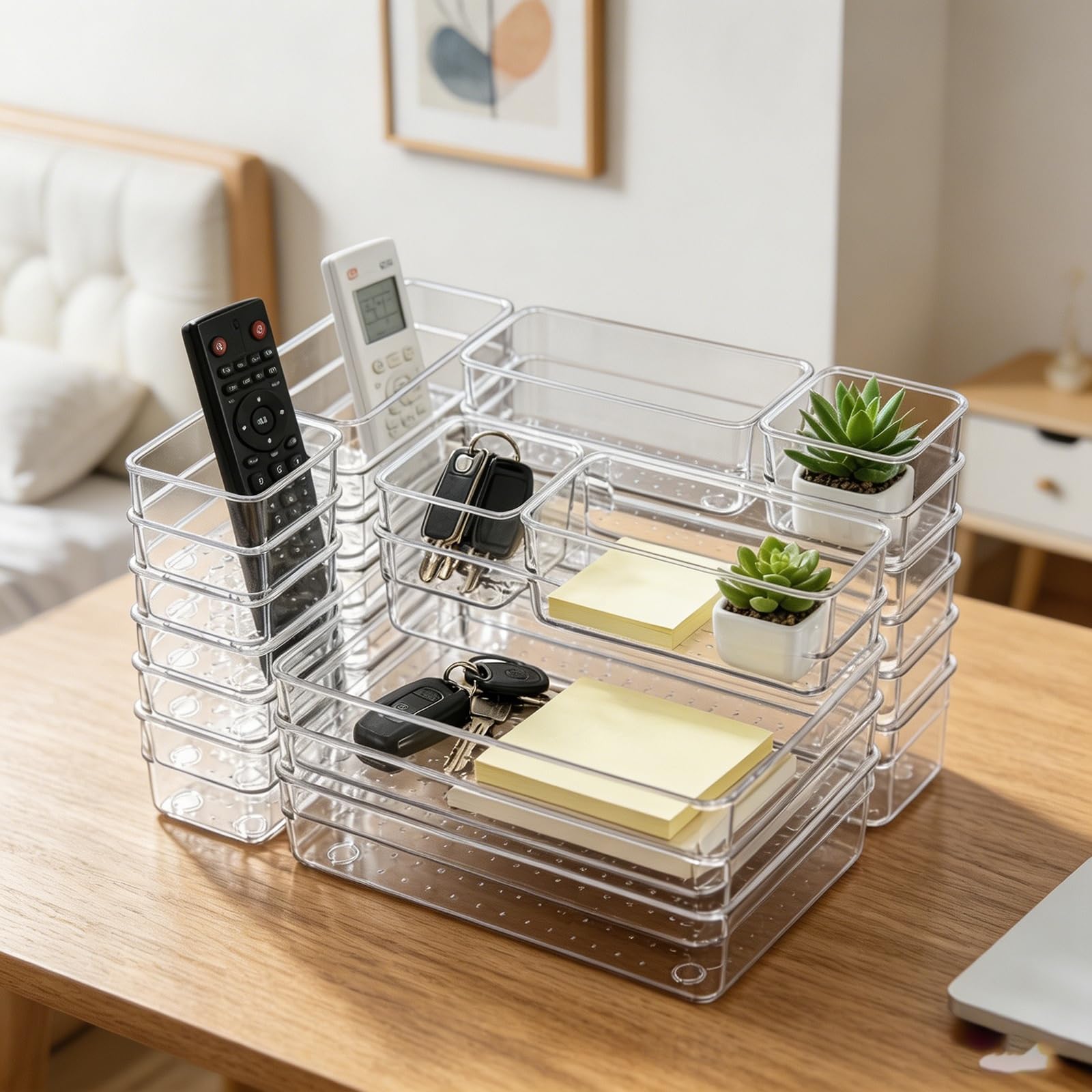 TYNGBT 25-Piece Clear Drawer Organizer Set, Easy-to-Use Plastic Bins for Quick Home Decluttering