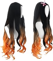 GADKUT Nezuko Kamado Cosplay Paróka - Fekete Narancssárga Ombre Hullám Jelmez 3