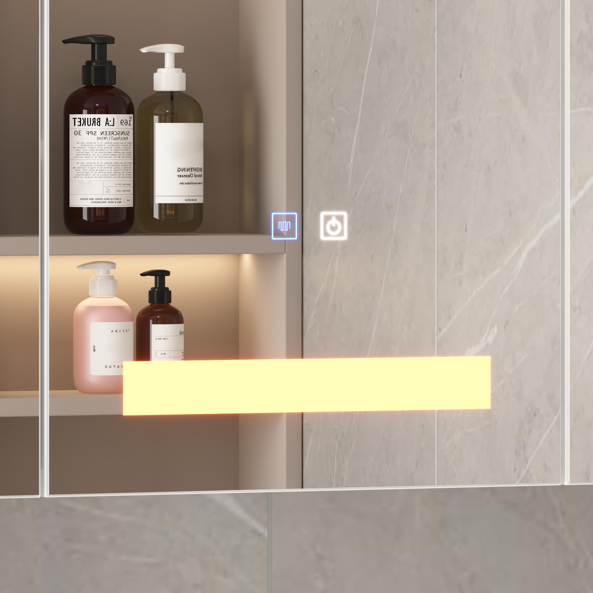 Caldion Spiegelschrank 120cm Bad mit 3 LED-Beleuchtung Entfogging-Funktion Badezimmerschrank mit 3 Spiegel Badschrank hängend mit Ablagen Wandschrank mit Glastüren 120x13x90cm Weiß