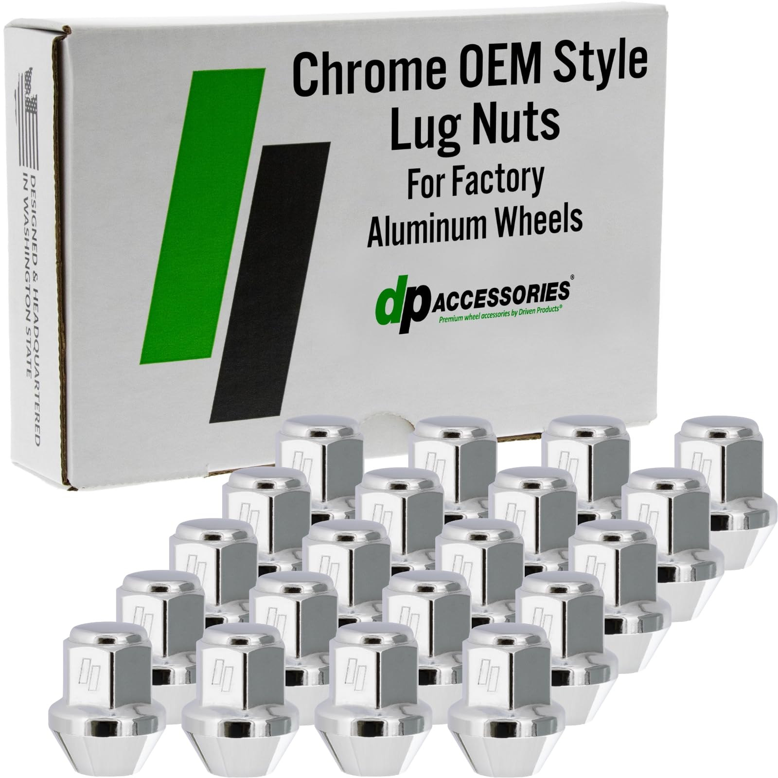 DPAccessories Lug Nuts Compatible with 2011-2023 Dodge Challenger | Chrome OEM Style | for Factory Aluminum Wheels Only | Set of 20 Wheel Nuts | DDOCHL02F-CH/1