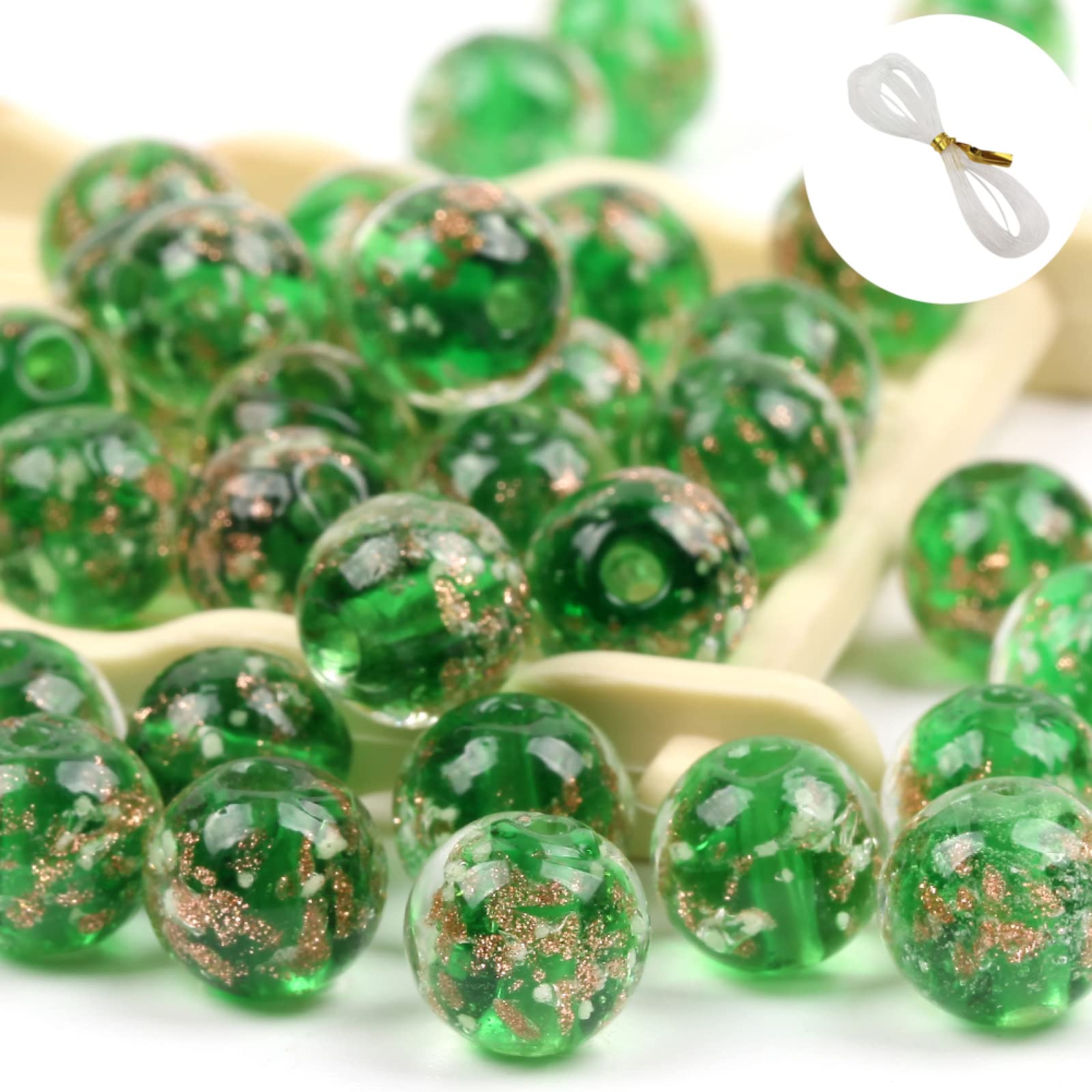 100 Pcs Assorted Lampwork Glass Beads, Luminous Glass Beads Glow in The Dark Jewelry Beads Round Loose Ball Beads for Jewelry Making Charm Bracelet