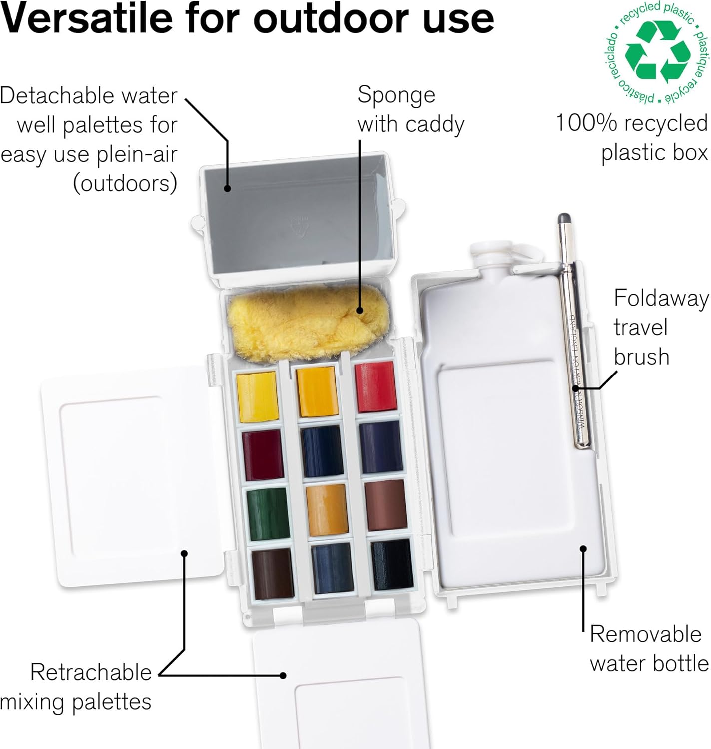 Winsor & Newton Professional Watercolor Paint Set, Compact Set, 12 Half Pan and Accessories