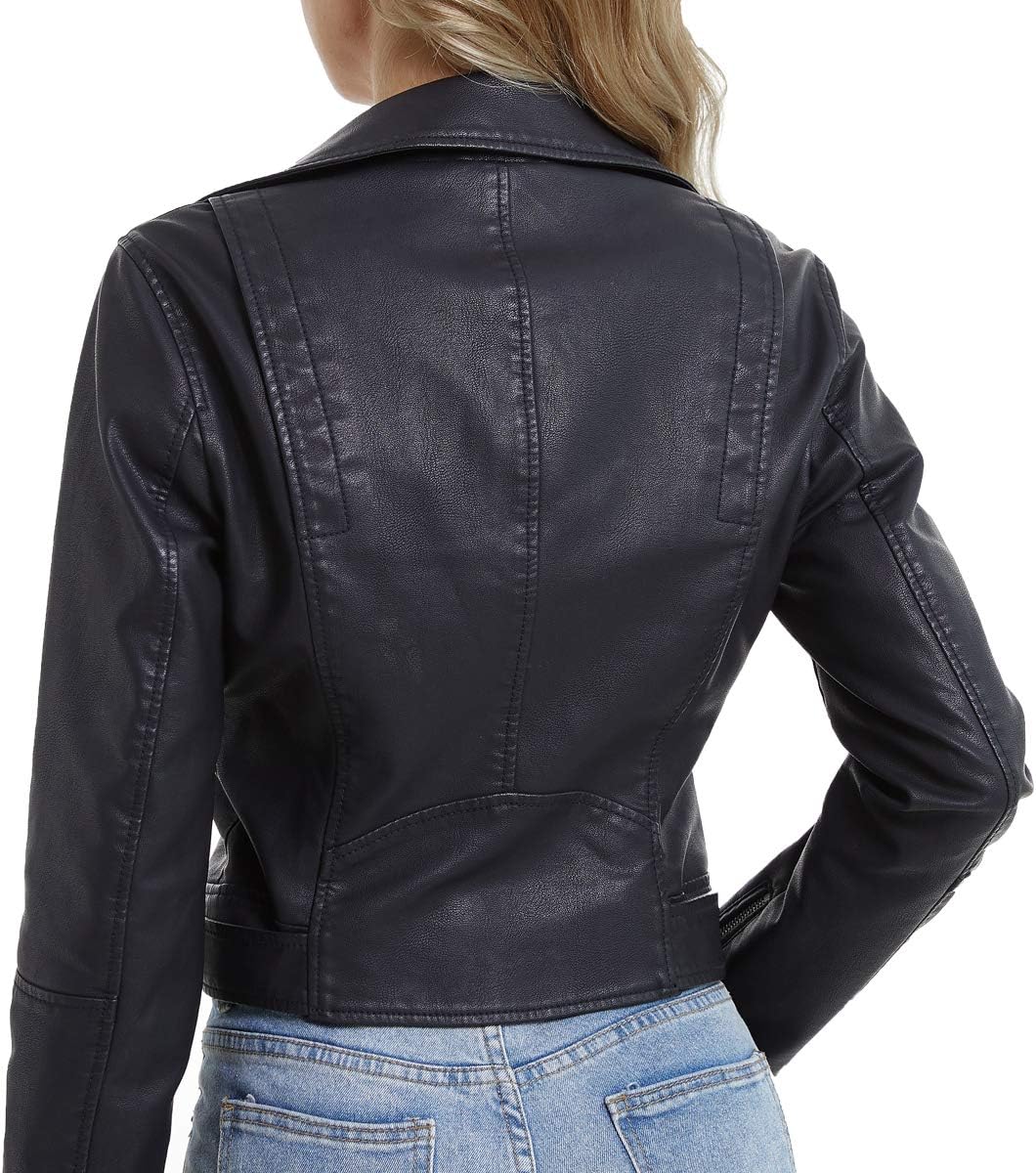 DIASHINY Faux Leather Jacket For Women Crop Short Cropped PU Slim Zip Up Moto Biker Coat Motorcycle Jackets - Image 4