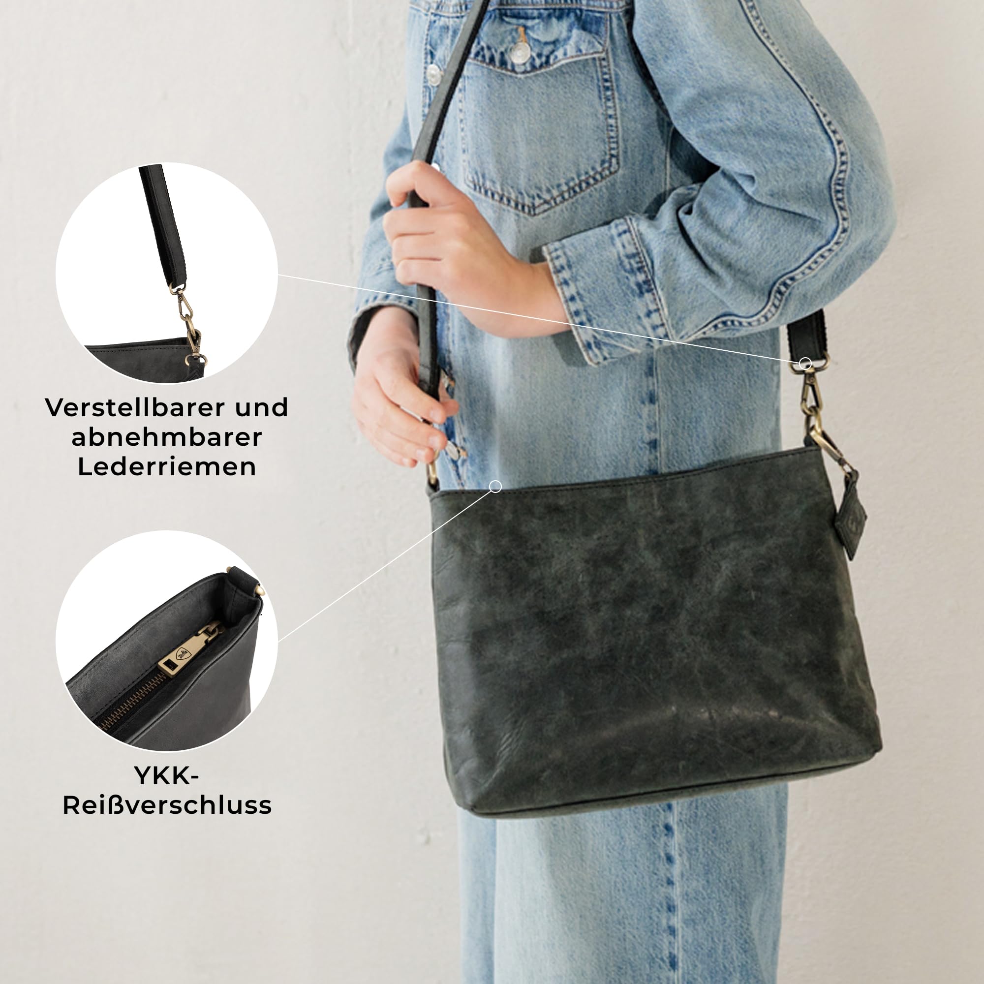Berliner Bags Vintage Umhängetasche Marbella M, Große Schultertasche Crossbody Bag aus Leder, Handtasche für Damen