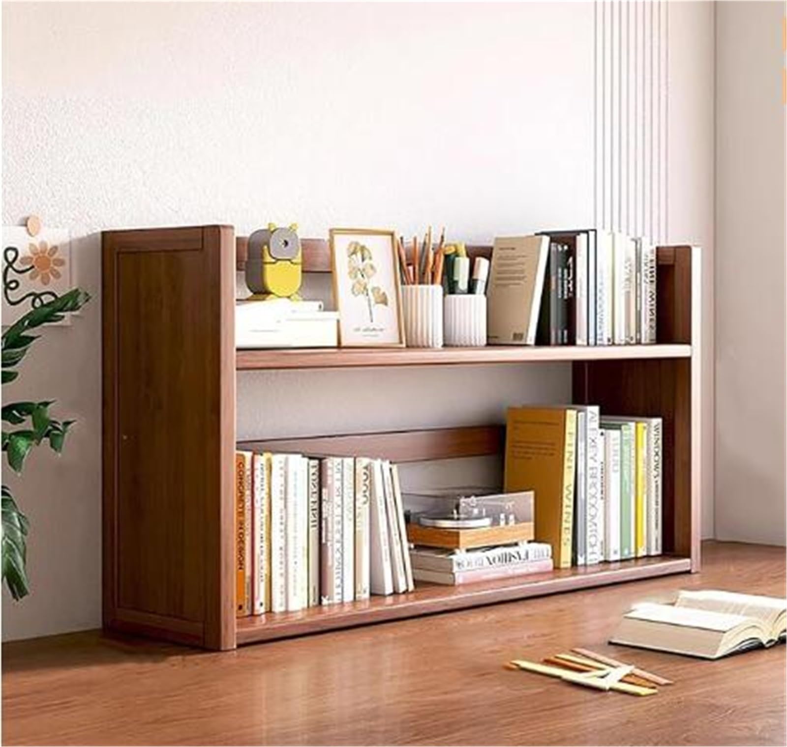 JingNian Petite Étagère De Bureau en Bois, Étagère À Poser sur Bureau 2 Niveaux, Rangement Multifonction pour Maison, Dortoir Et Espace De Travail(Walnut 2 Tier,66cm)
