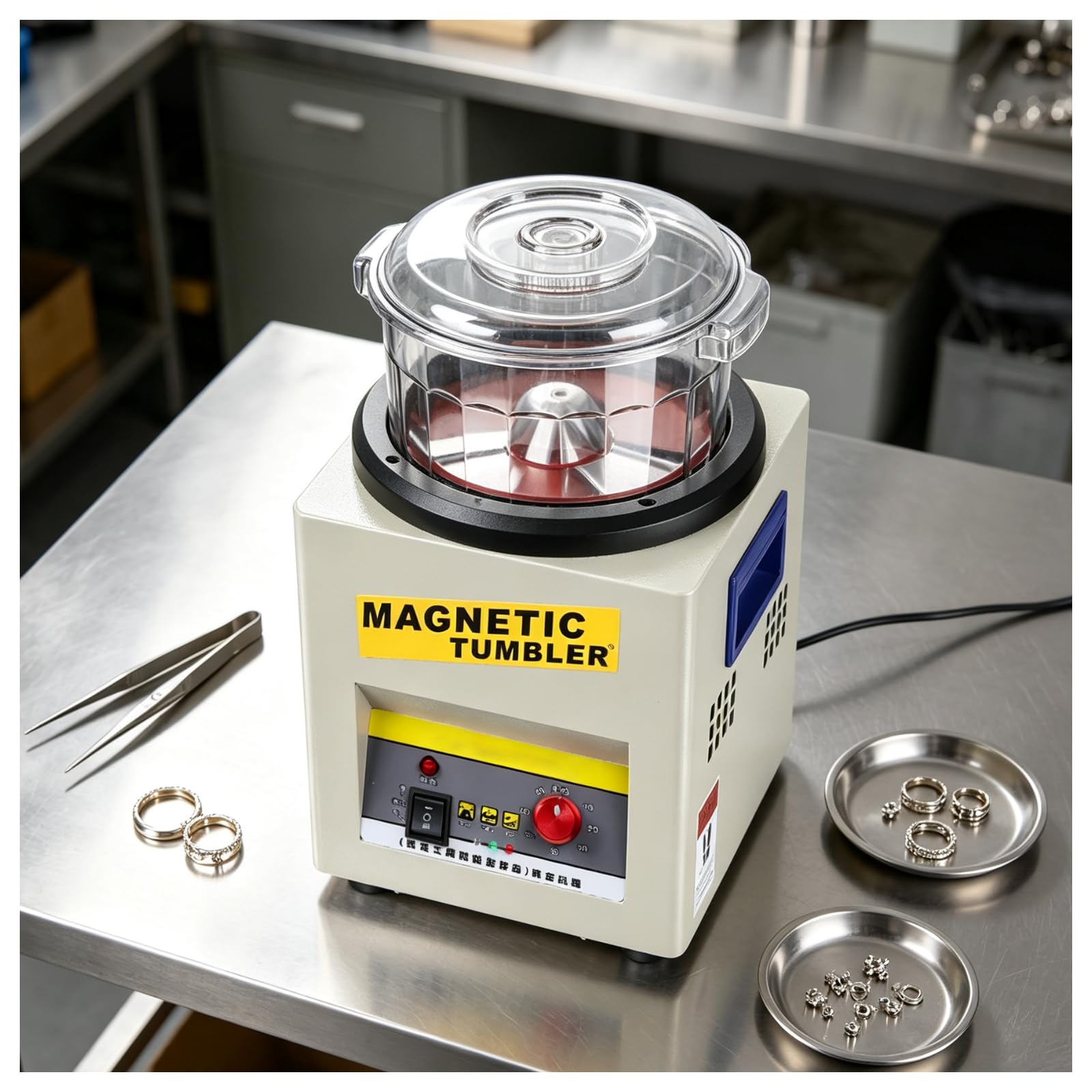 Mini Magnetyczny Bęben, 250W Polerka Do Małych Części & Produkcji Biżuterii | Avlägsnar Grader & Oxidation, 2000 Varv/Min, Automatisk Riktningsändring, 600g Kapacitet, 8,9kg, För Ringar & Örhängen