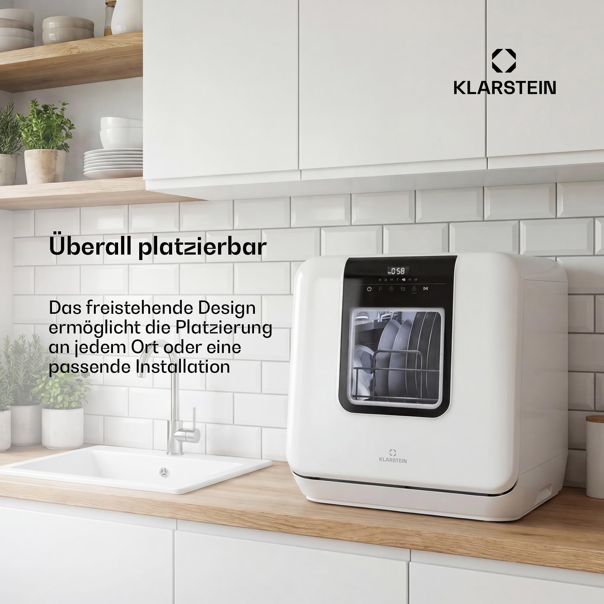 Klarstein Melville Tischgeschirrspüler – Kompakte Spülmaschine für 3 Gedecke, 7 Programme, 6 L Wasserverbrauch, AquaStop, tragbares Design