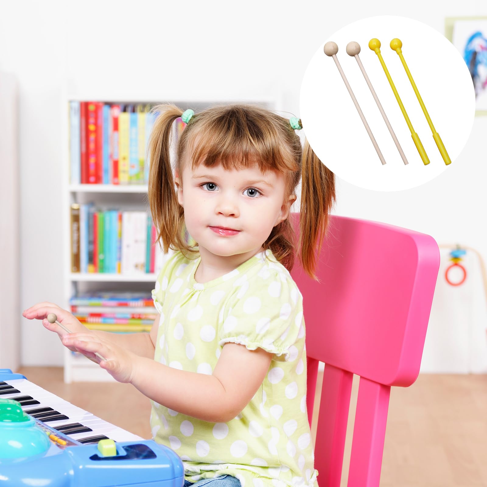 Maglio del Tamburo della Lingua, mazzuole per xilofono, Strumento a percussione, Set di 4 Bacchette in Legno per Bambini, mazzuole in legno per percussioni, Legno Campana Bacchette