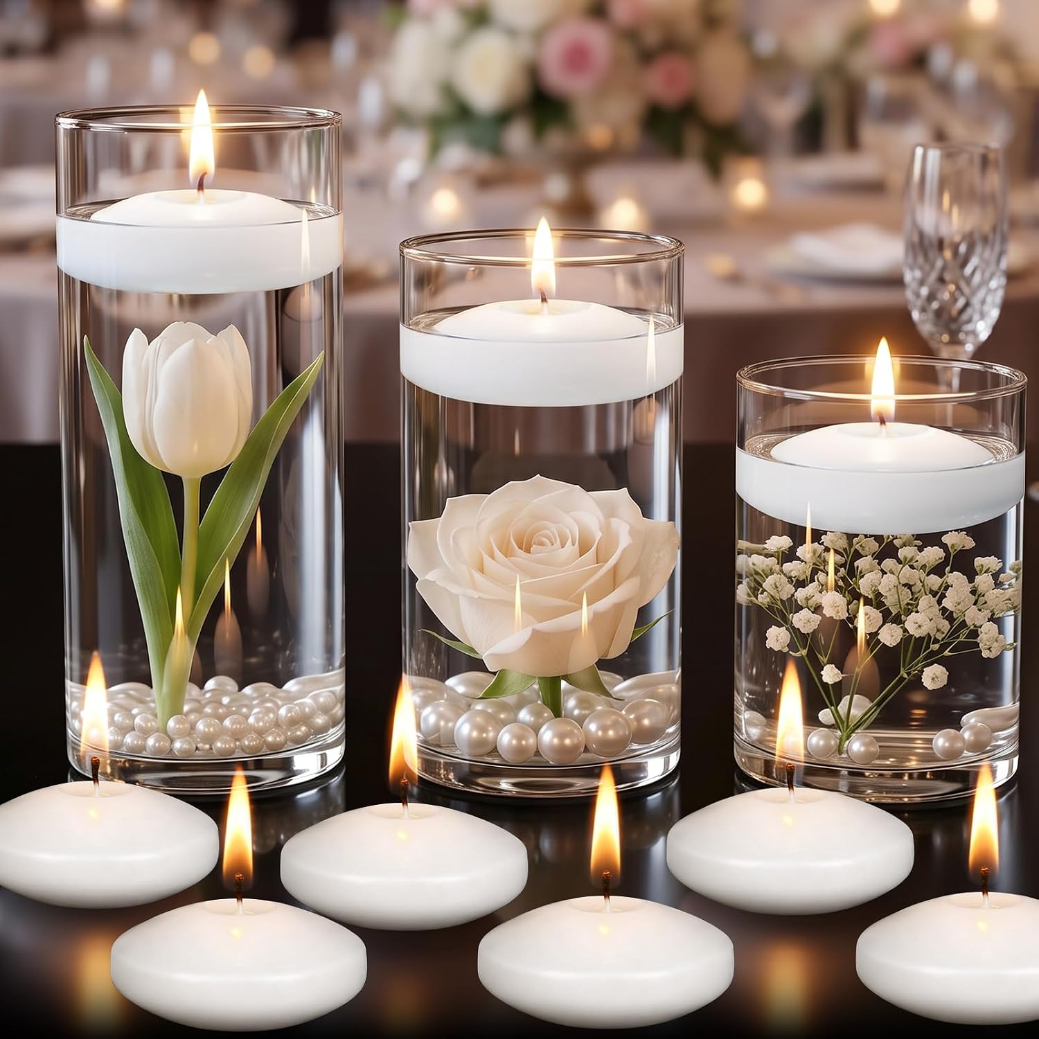 White Floating Candles 3.5-4H, 12Pack 2" Floating Candles for Centerpieces