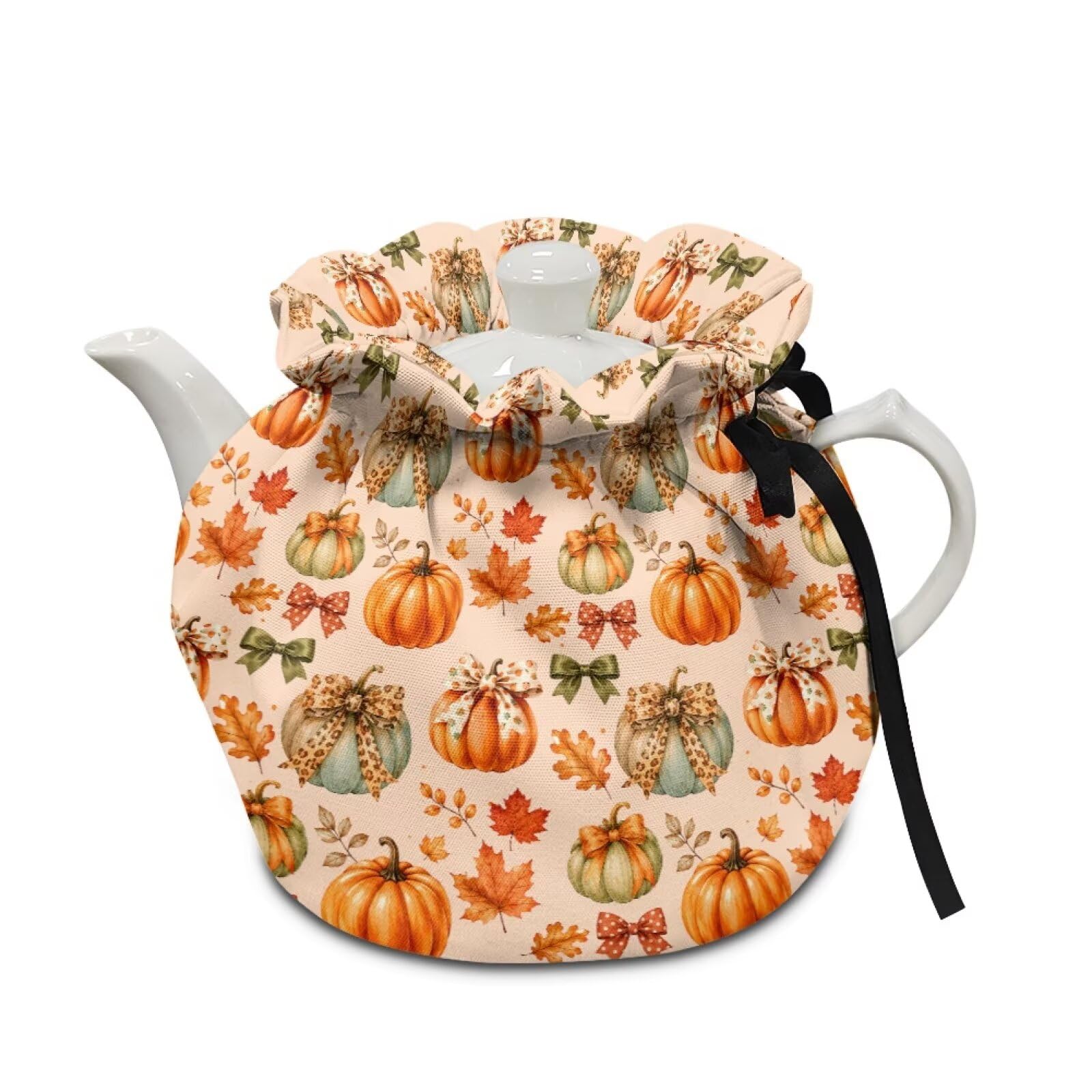 Fall Bow Tea Cosy for Kitchen Pumpkin Insulated Tea Pot Dust Cover for Home Keep Warm Teapot Cover for Party Kitchen Tabletop Decor Gift for Fall