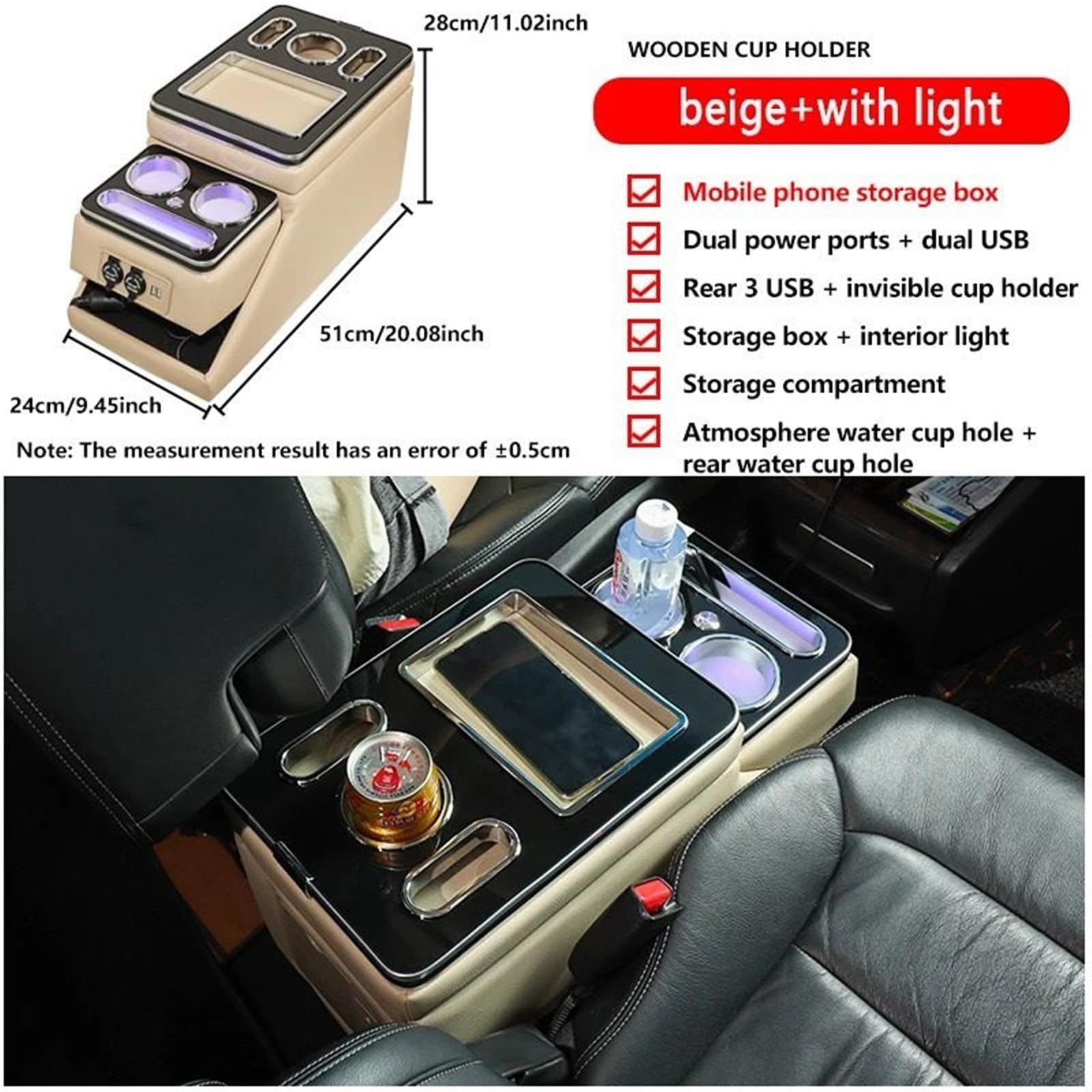 Apto for V/W Caravelle/Multivan T5 T6 T7 2000-2023 Fila Caja de barandilla Delantera Conjunto de reposabrazos de Negocios General Tienda Central Coche de Negocios(Beige)