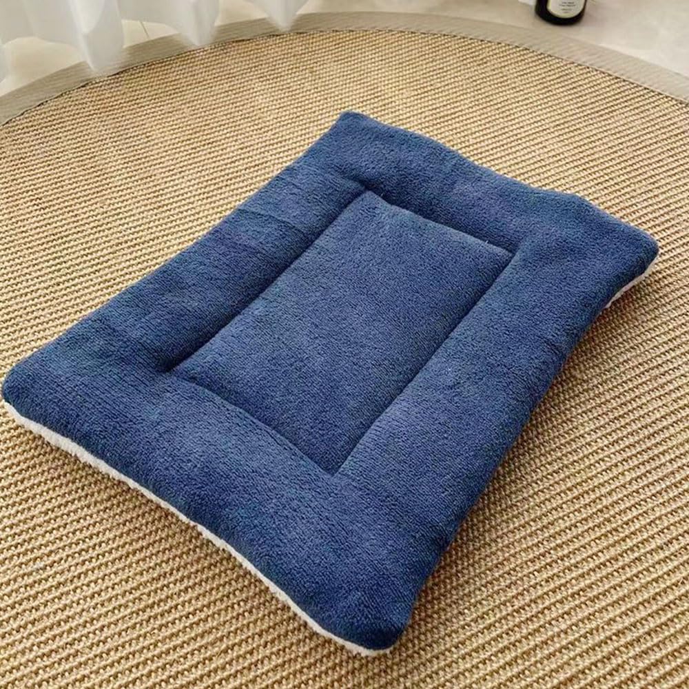 Hiseng Soft Fluffy Dog Bed, Self-Warming Sherpa Cat Bed Washable Simple Solid Color Dog Beds Medium, Short Velvet Anti-Slip Bottom Cat Beds for Indoor Cats (XL/90x75cm,Dark Blue)