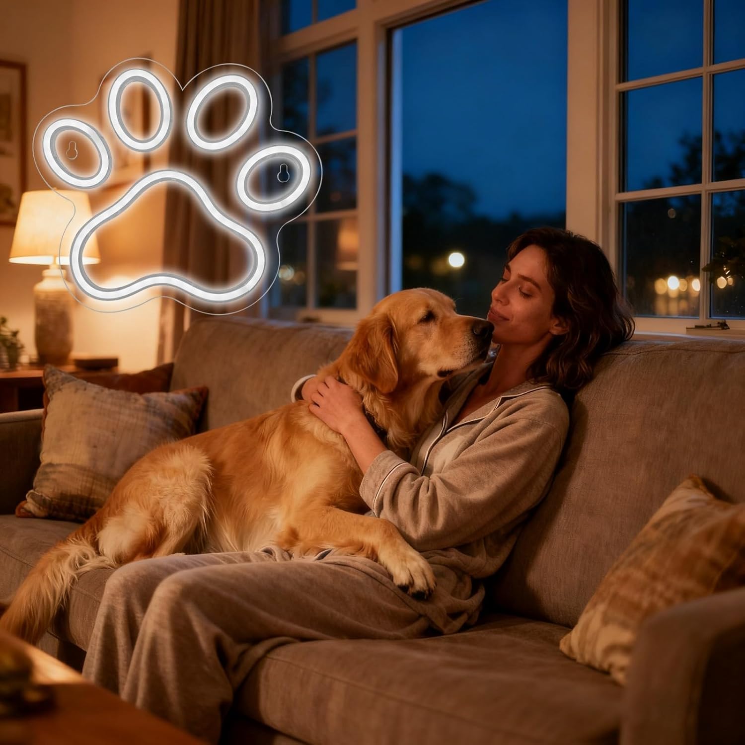 Dog Paw Neon Sign - Paw Print Neon Sign for Bedroom Wall Decor, USB Powered LED Dogs Light Signs, Brightness Dimmable, Cute Dog Gifts for Girls Boys Birthday Party Christmas - White - Image 4