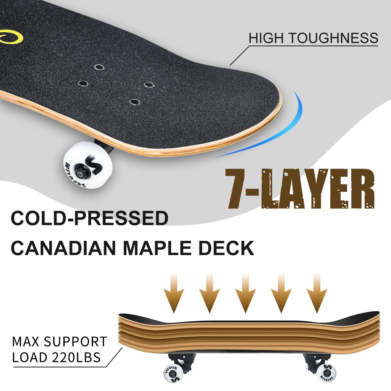 Completo Skateboard para Principiantes, 79 x 20 cm Completo Skateboard para Adolescentes Adultos, 9 Capas Monopatín de Madera de Arce ABEC-7 Skateboard, Longboards