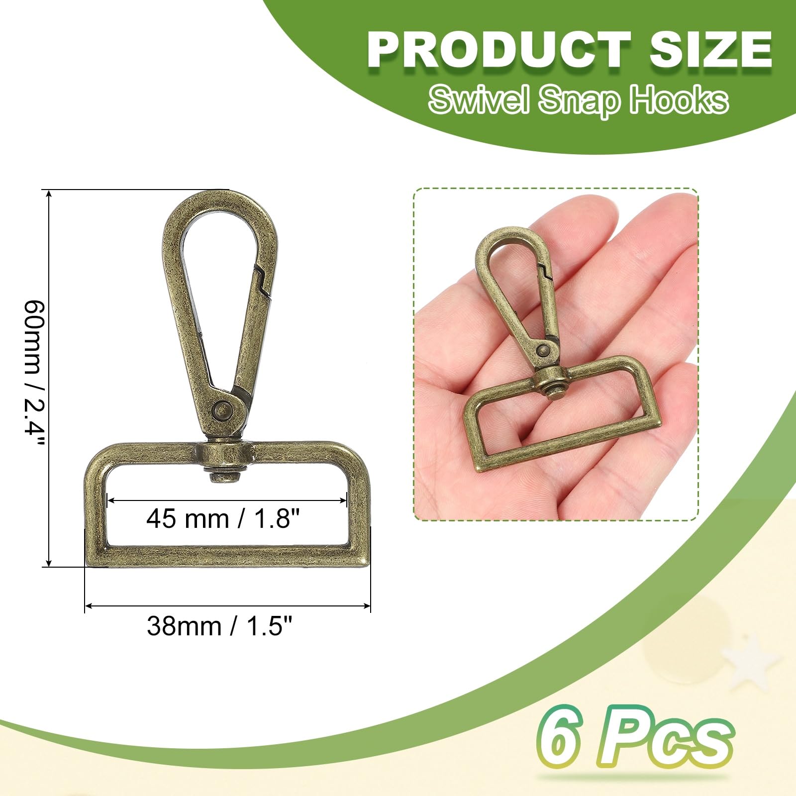 YELARXI Swivel Snap Hooks, Metal D Ring Keychain Lanyard Clip Hook Lobster Clasp Claw Push Gate Clip - Image 2