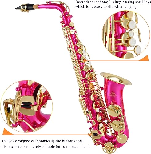 Miniatura 2 de EASTROCK Pink Alto Saxophone E Flat Alto Sax Professional Playing Brass Alto Saxophone Kit for Beginner Student Kid and Musician with Carrying