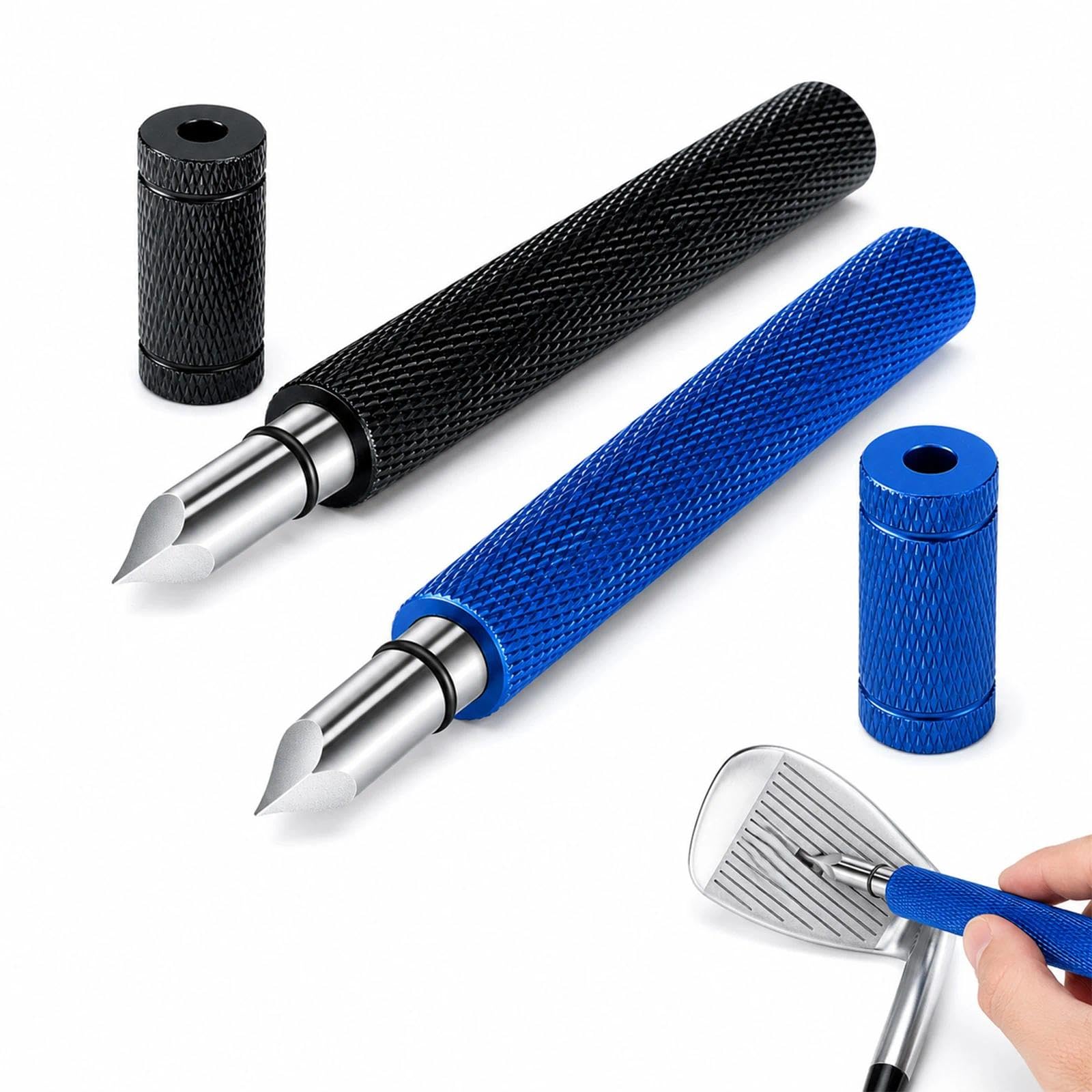 2 Pcs Golf Club Groove Sharpener, 4.33 Inch Regrooving Tool Cleaner for Wedges Irons, 304 Stainless Steel Head, Black & Blue Golf Accessories