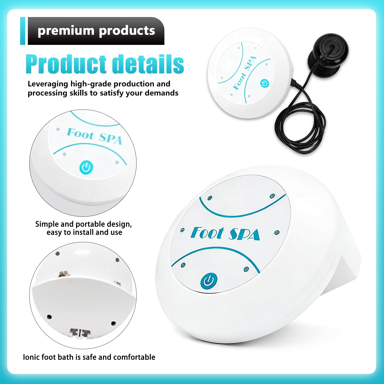 Baño de pies de iones, baño de pies por electrólisis, desintoxicación portátil, sistema de baño de pies desintoxicante, dispositivo compacto de spa iónico (sin cuenca)