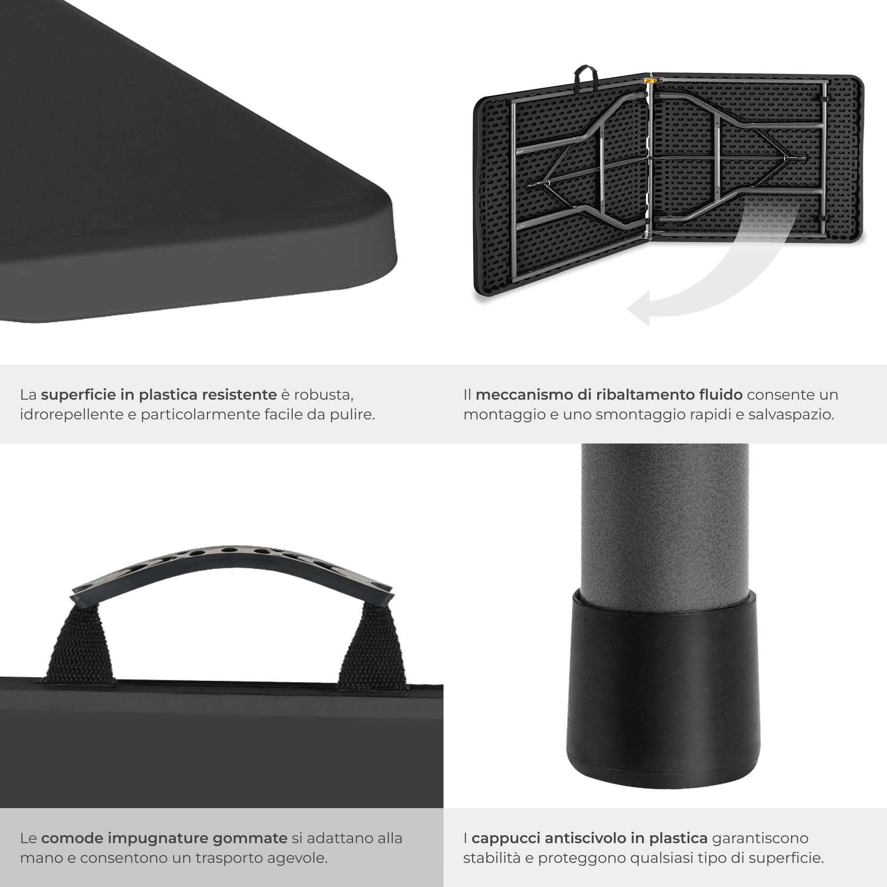 tectake® Tavolo da Esterno 180x70x74 cm, Tavolo Pieghevole a forma di Valigetta, Struttura in Acciaio, Blocco di sicurezza, Maniglia da trasporto, Tavolino da Esterno, Campeggio, Giardino - Antracite