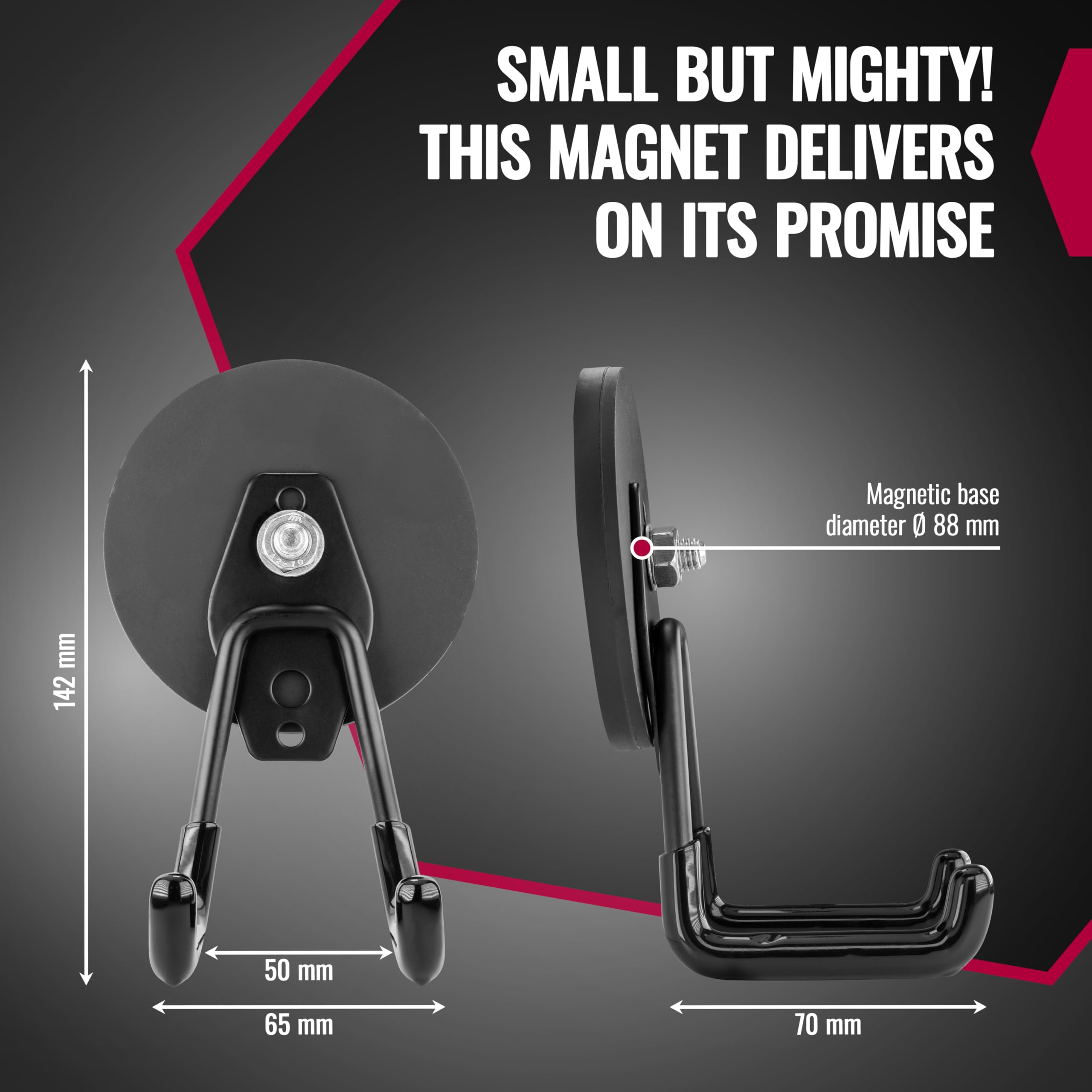 POPPSTAR 2 Magnetic Garage Hooks (Round diameter 88 mm, Pulling Force 42 kg, Height 80 mm), Black, Set 4 - Image 2