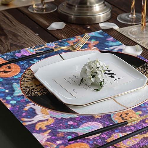 Miniatura 7 de Halloween Yellow Pumpkin unicorns Decorative reusable place mats cloth under plates mats tapetes para mesa de comedor set of 6 12x18