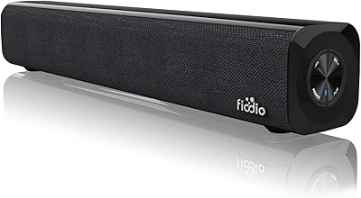 Fiodio Wireless Mini Sound Bar with Strong Bass, USB Battery Powered Projector Speakers for Desktop, Aux-in Wired Stereo Portable Speaker for PC, Gaming, Tablets and Cellphone