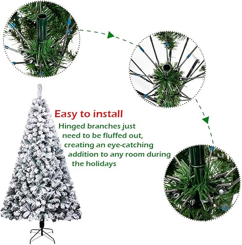 Miniatura 5 de 6FT Flocked Christmas Tree, Artificial Christmas Tree with Snow and 1300 Branch Tips, White Frosted Christmas Tree with Hinged, Snow Flocked Xmas