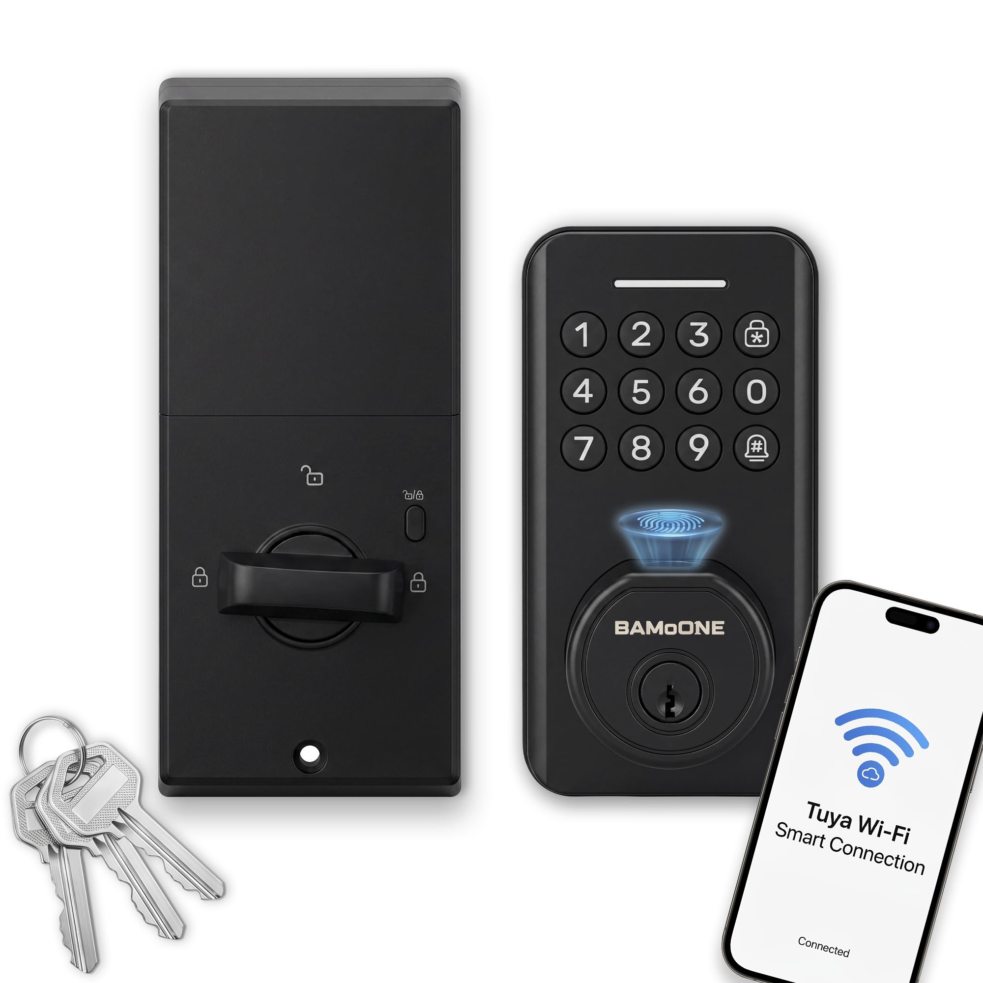 Cerradura inteligente WiFi de huellas dactilares, cerradura de puerta de entrada sin llave con control de aplicación y acceso remoto, puerto de alimentación USB de emergencia, fácil