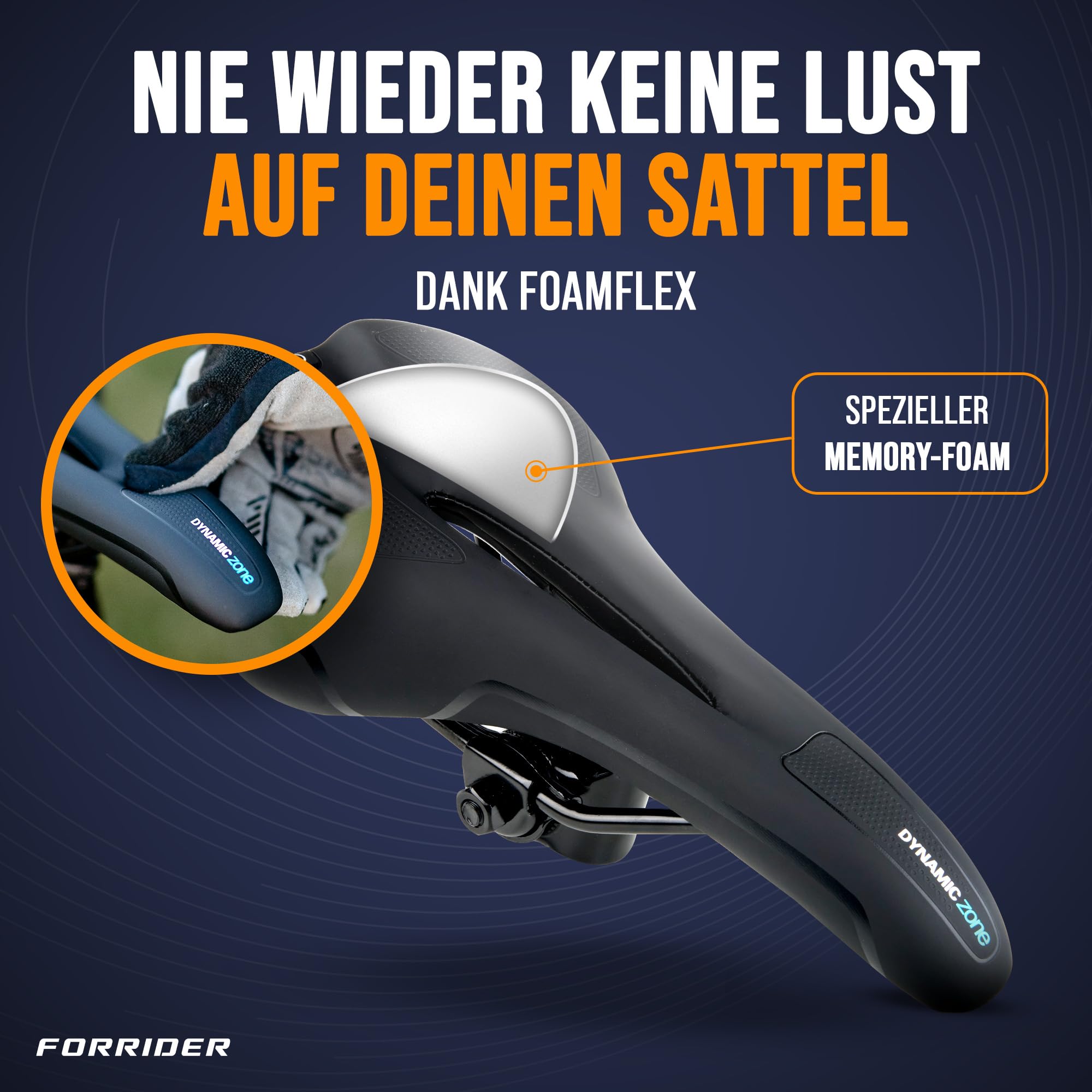 Forrider Fahrradsattel Herren & Damen Ergonomisch, Memory Foam und Innovative Federung für maximalen Fahrkomfort | Fahrrad Sattel Damen weich & bequem Fahrradsitz E-Bike City/Trekking/MTB/Racing